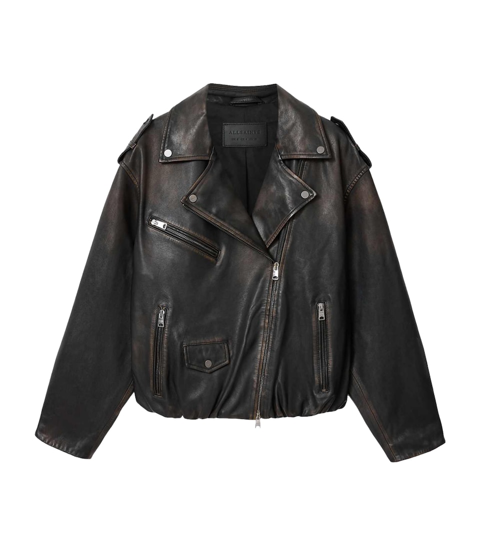 AllSaints Womens Leather Samina Biker Jacket Black/brown