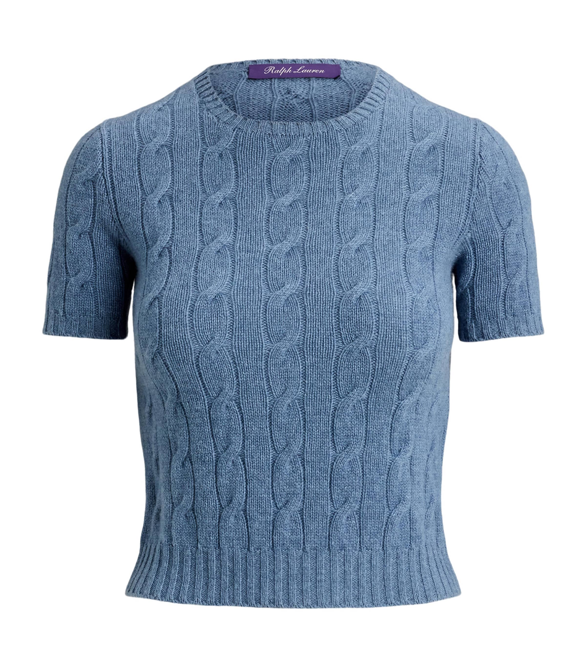 Ralph Lauren Collection Womens Cashmere Cable-Knit Cropped Sweater Chambray Melange