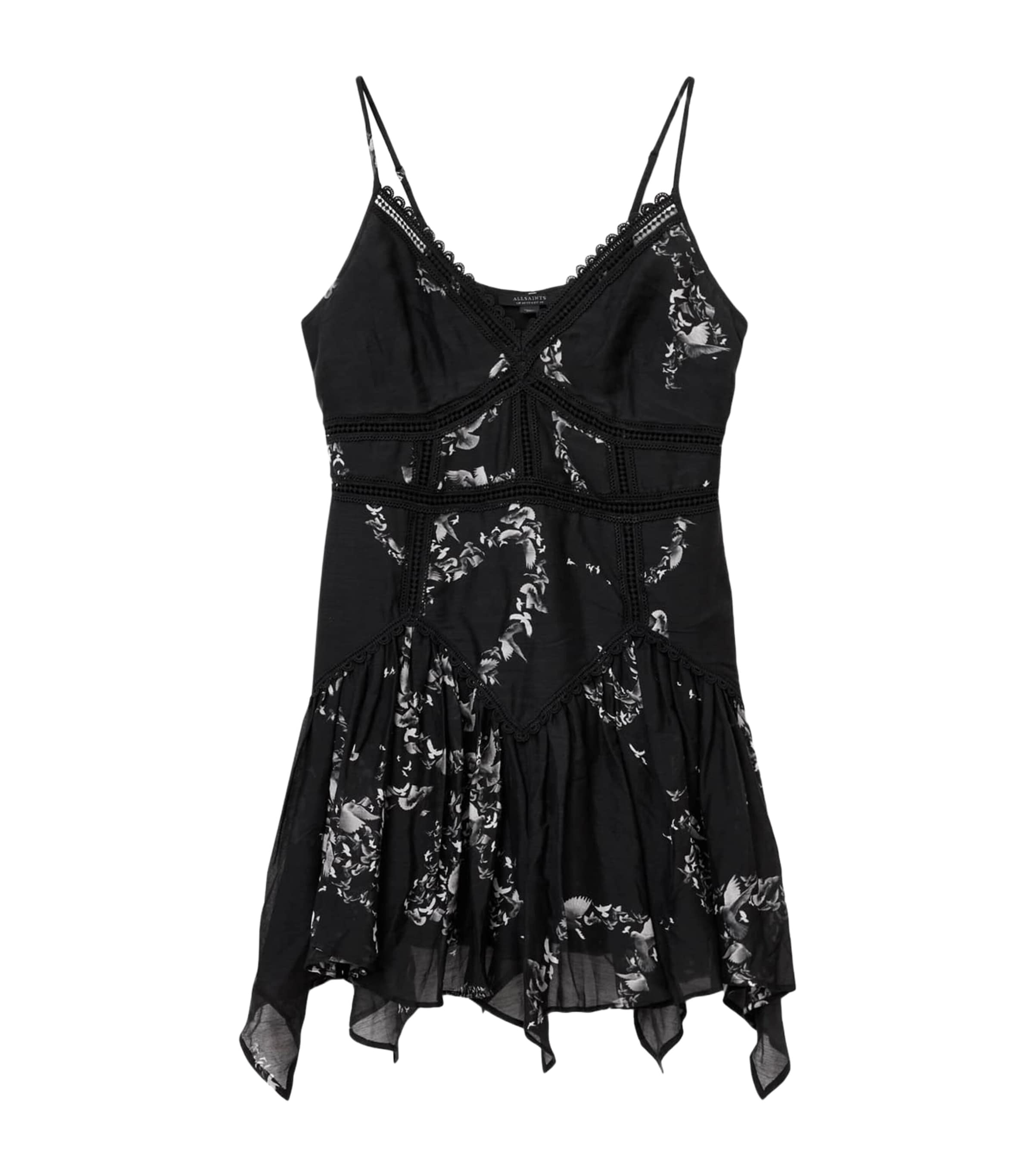 AllSaints Womens Lace-Trim Zia Mini Dress Flight Black