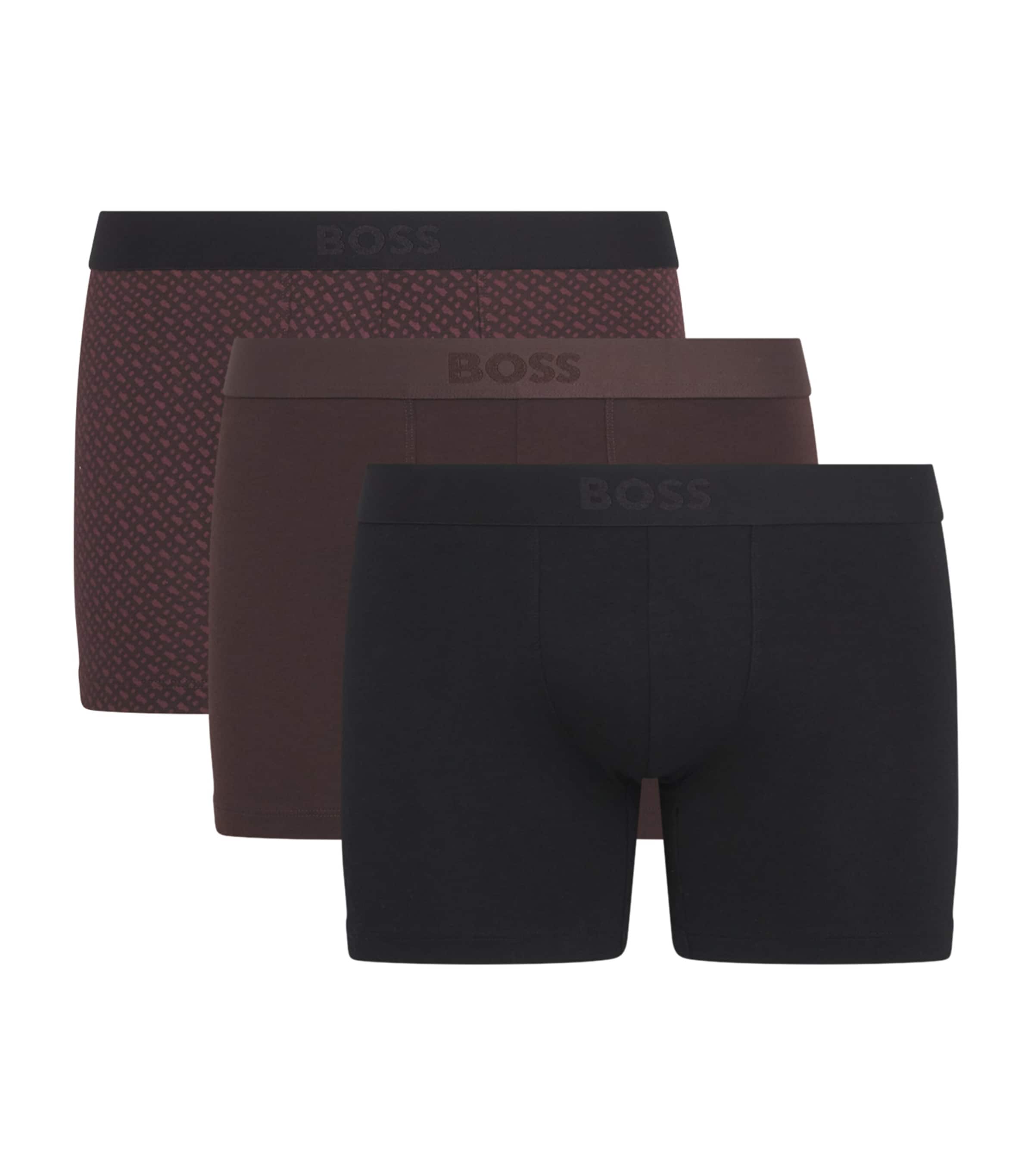 BOSS Mens Stretch-Organic Cotton Boxer Briefs (Pack of 3) Open Brown