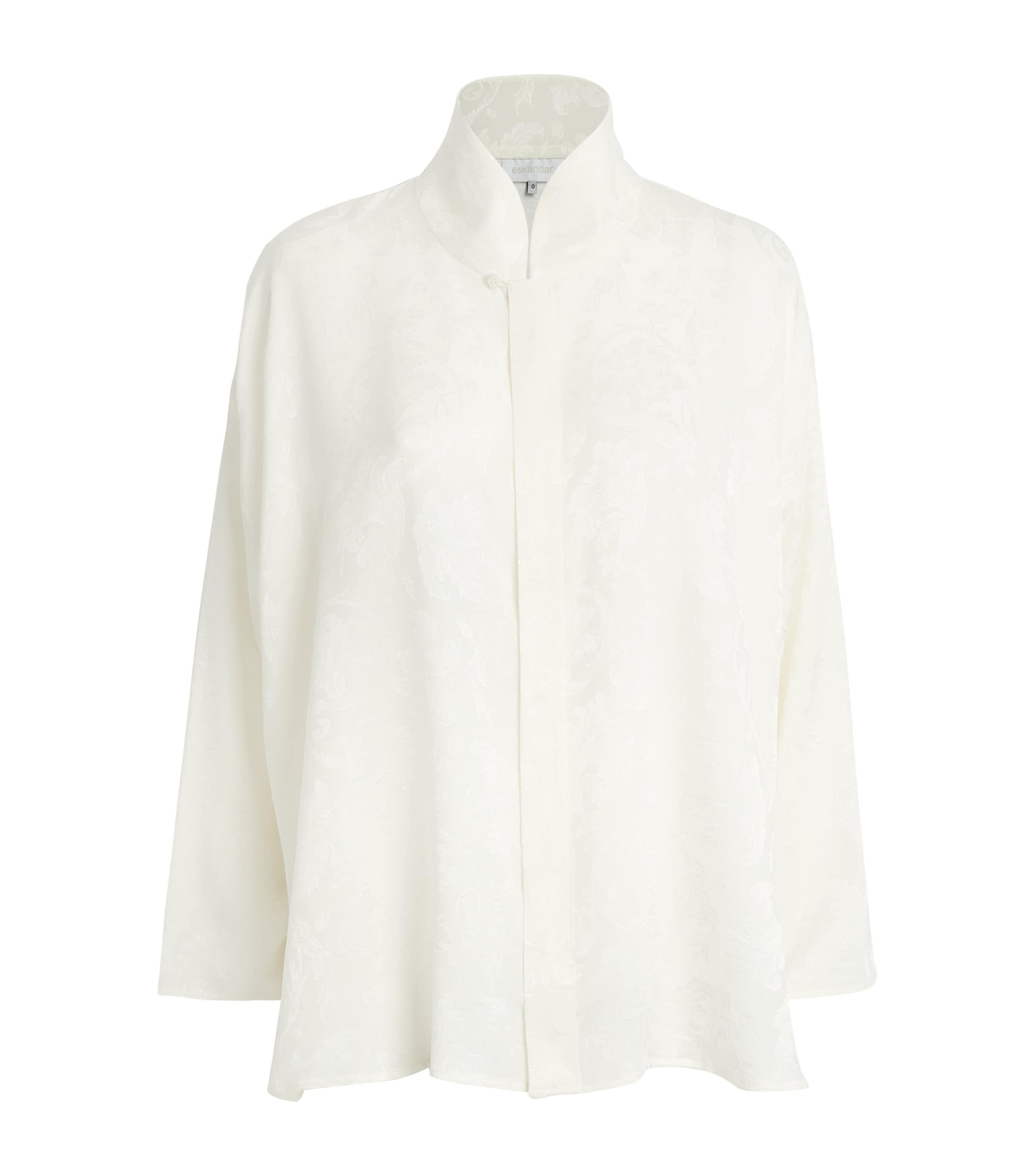 Eskandar Womens Silk Double-Stand Collar Shirt Ivory