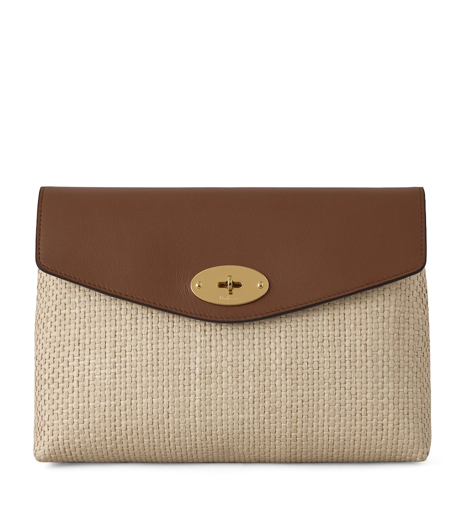 Mulberry Large Raffia and Leather Darley Cosmetic Pouch Ecru & Bright Oak