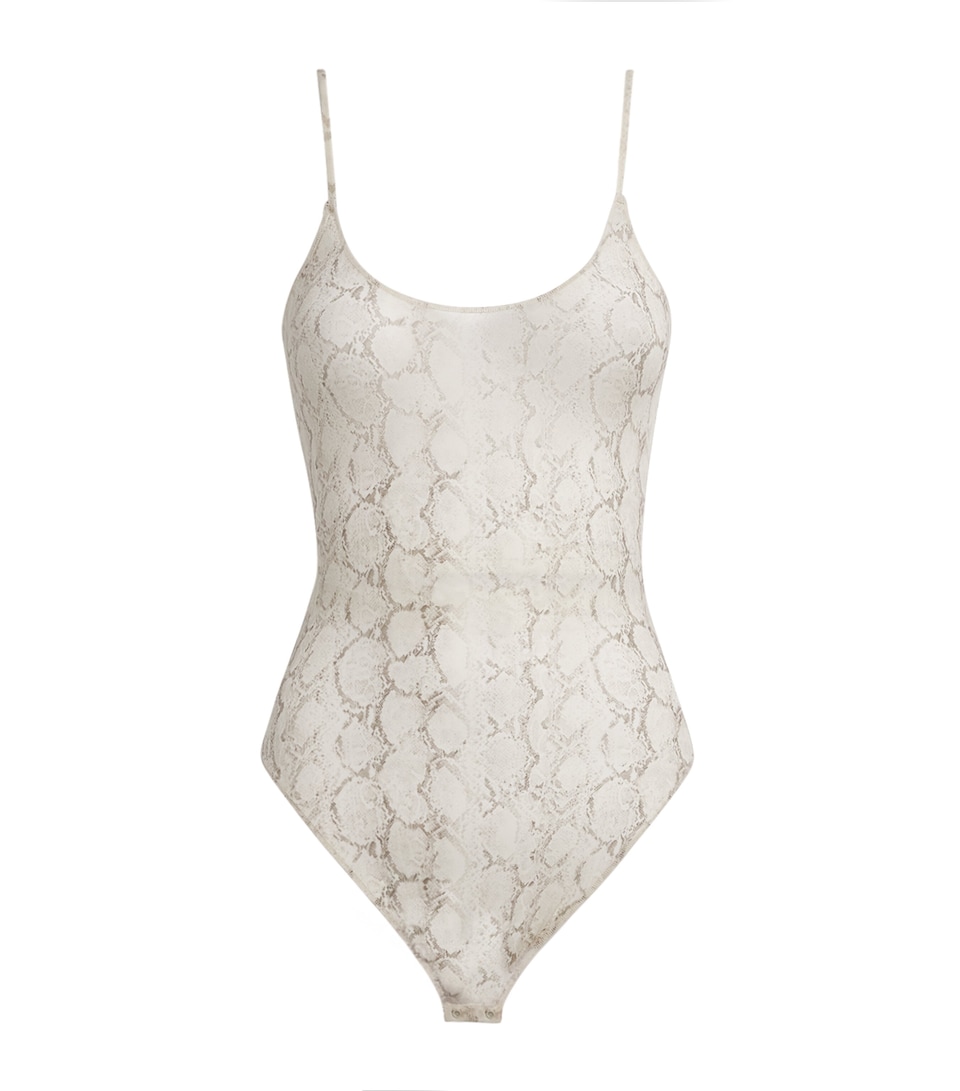 Milky Sheer Snake Print Thong Bodysuit