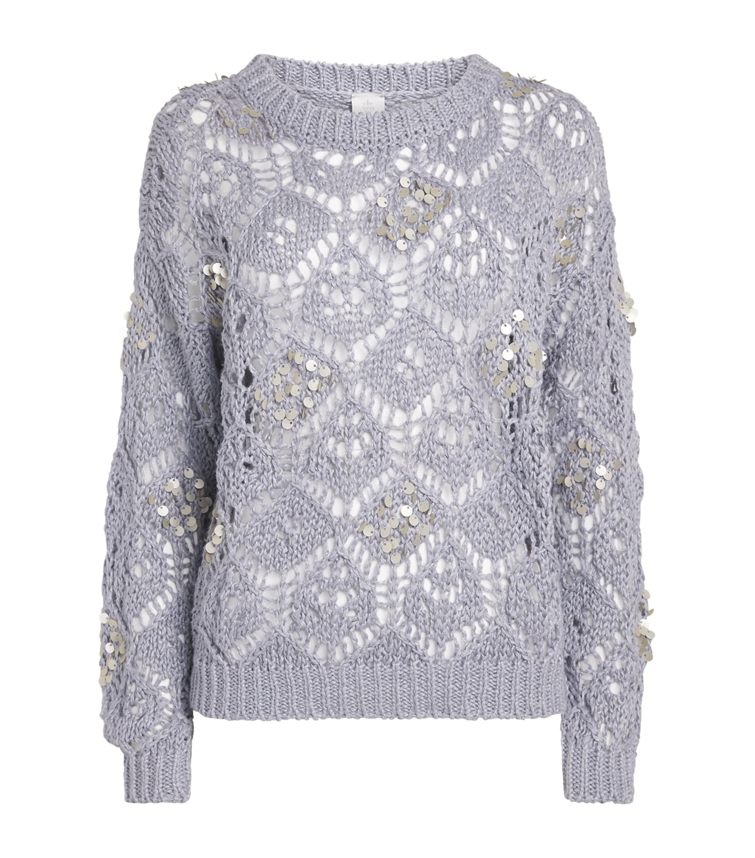 Eleventy Womens Linen Sequin-Embellished Sweater Nuvola