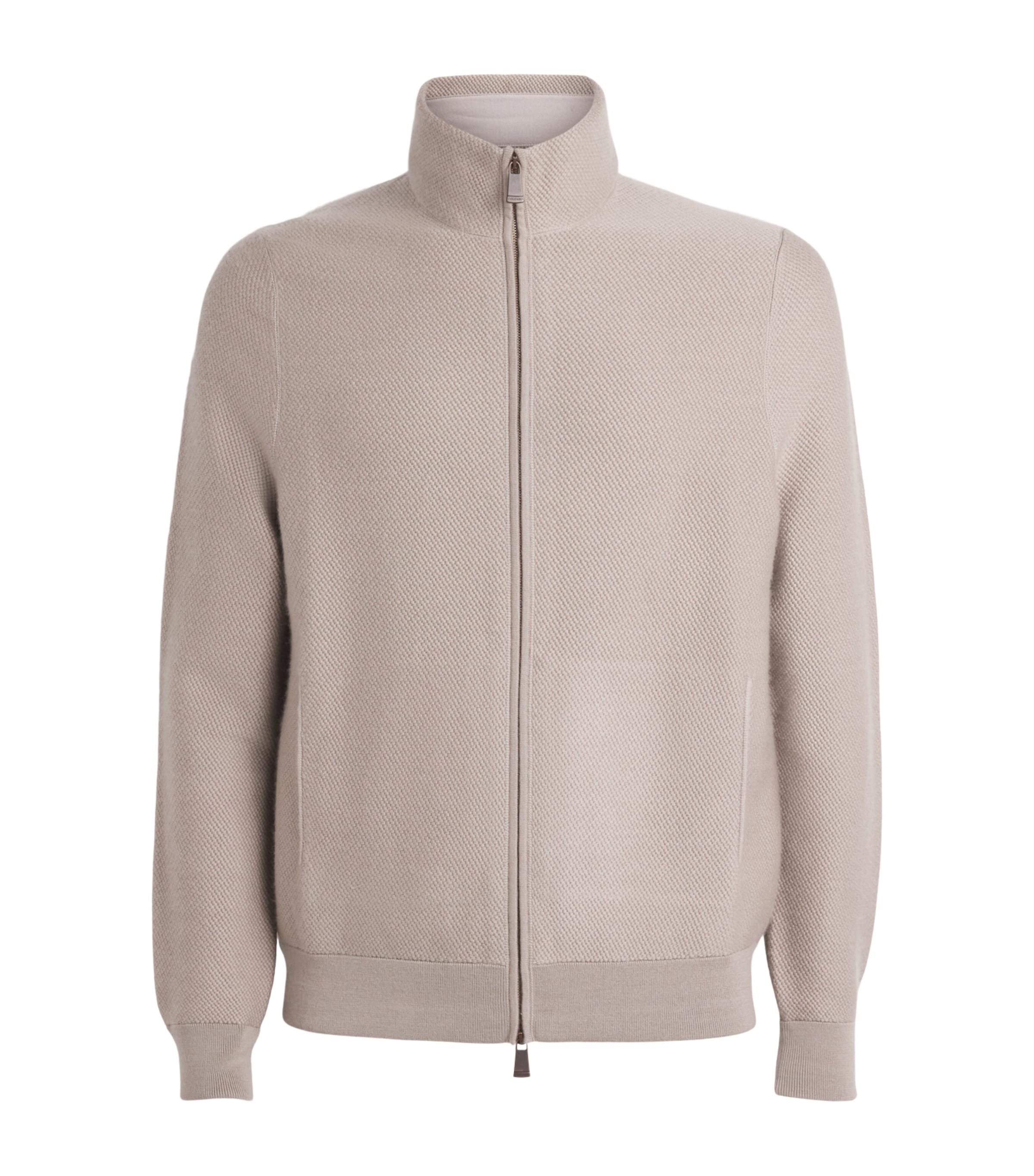 Colombo Mens Cashmere-Wool Zip-Up Cardigan Light Beige