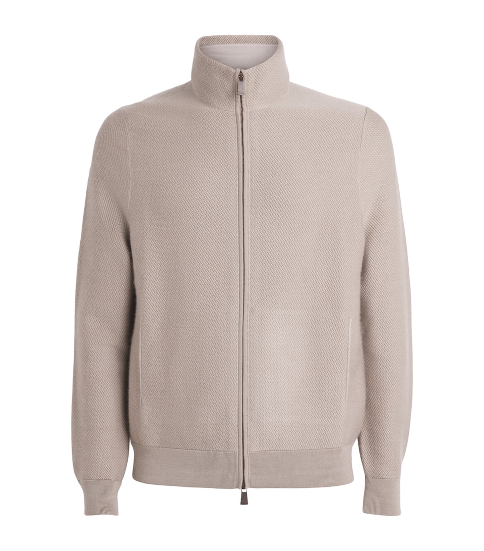Colombo Mens Cashmere-Wool Zip-Up Cardigan Light Beige