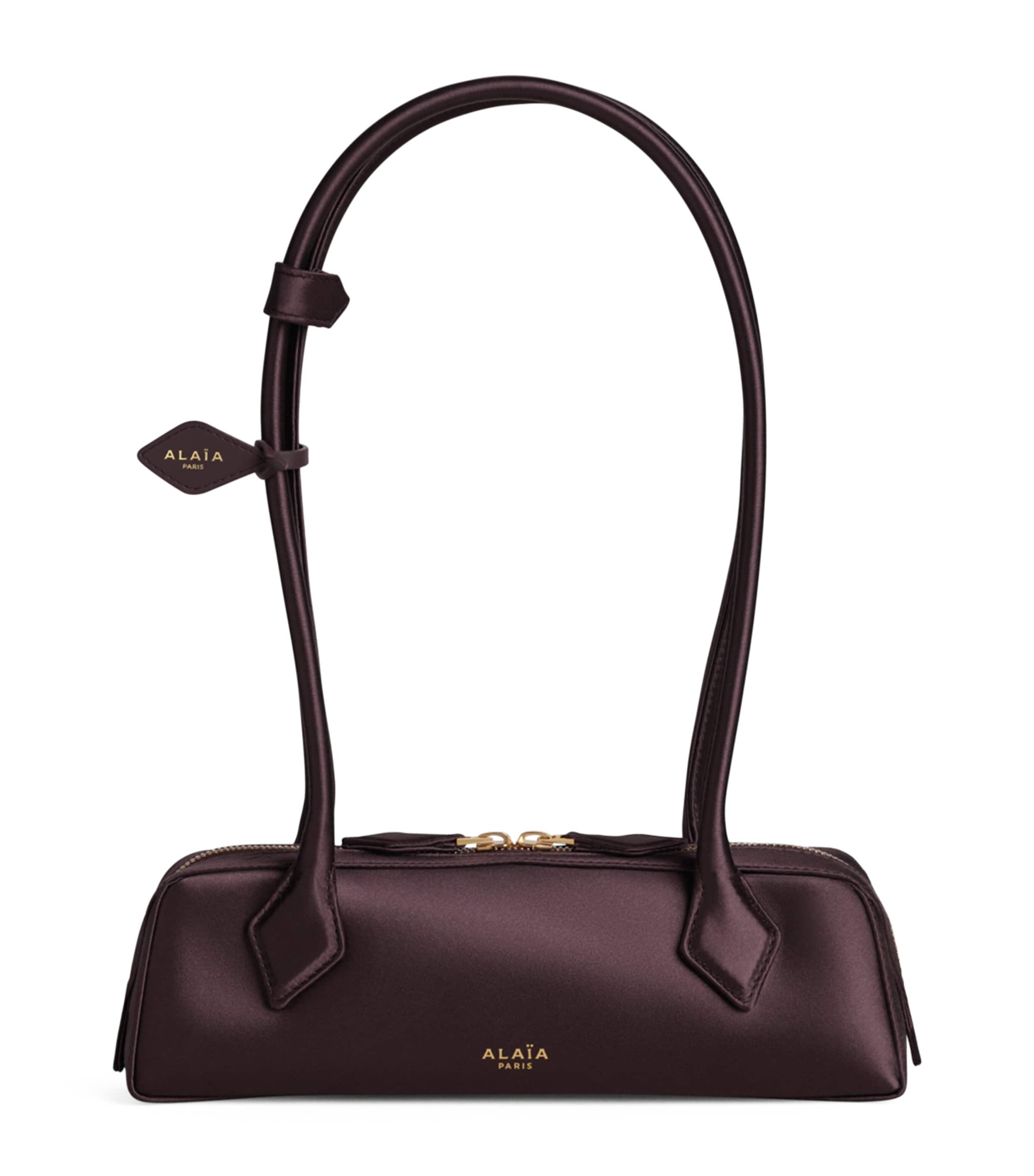 Alaïa Small Satin Le Teckel Shoulder Bag Dark Brown