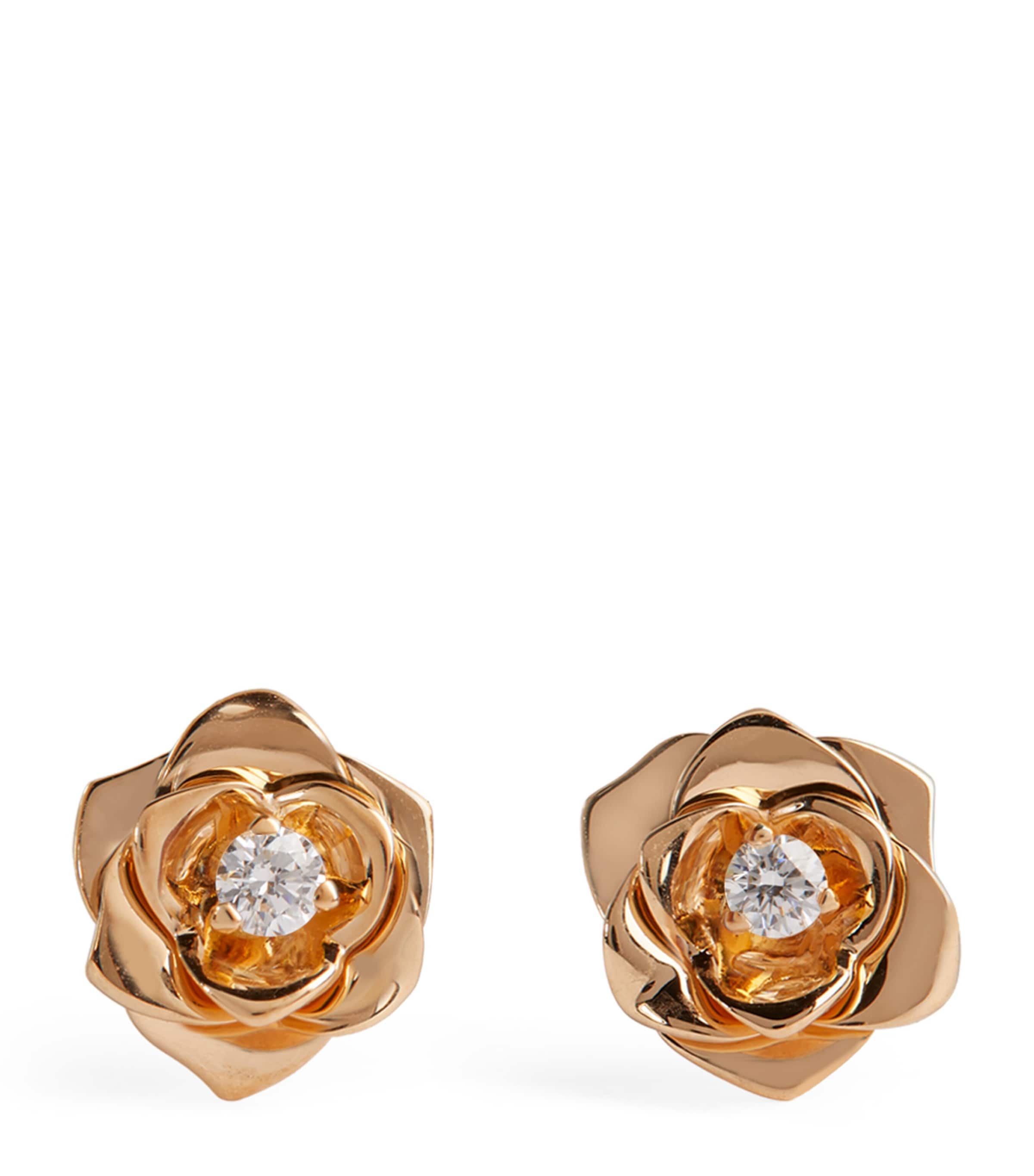 Rose Gold and Diamond Rose Earrings