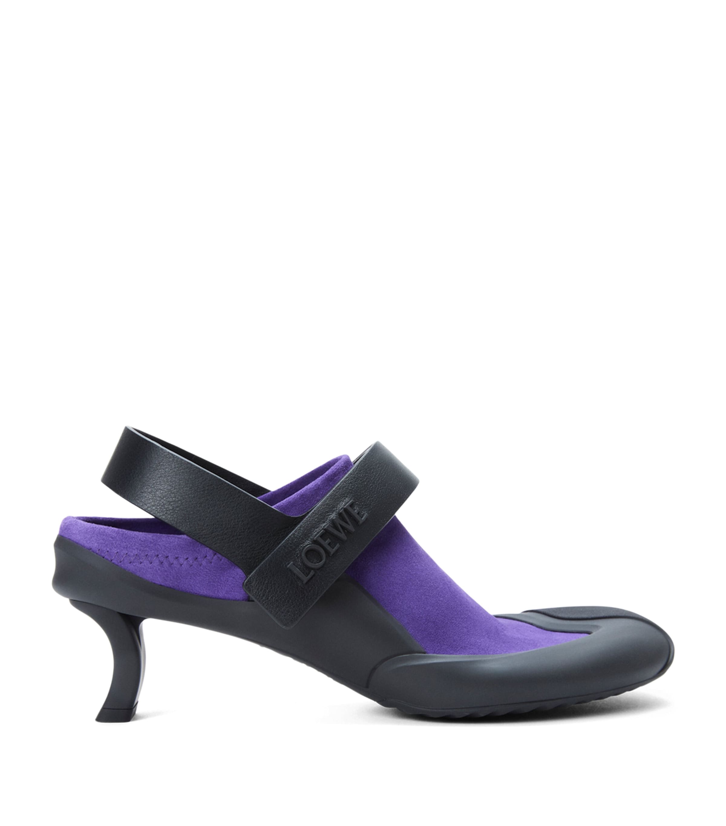 LOEWE Leather Dive Slingback Mules 45 Deep Purple/black