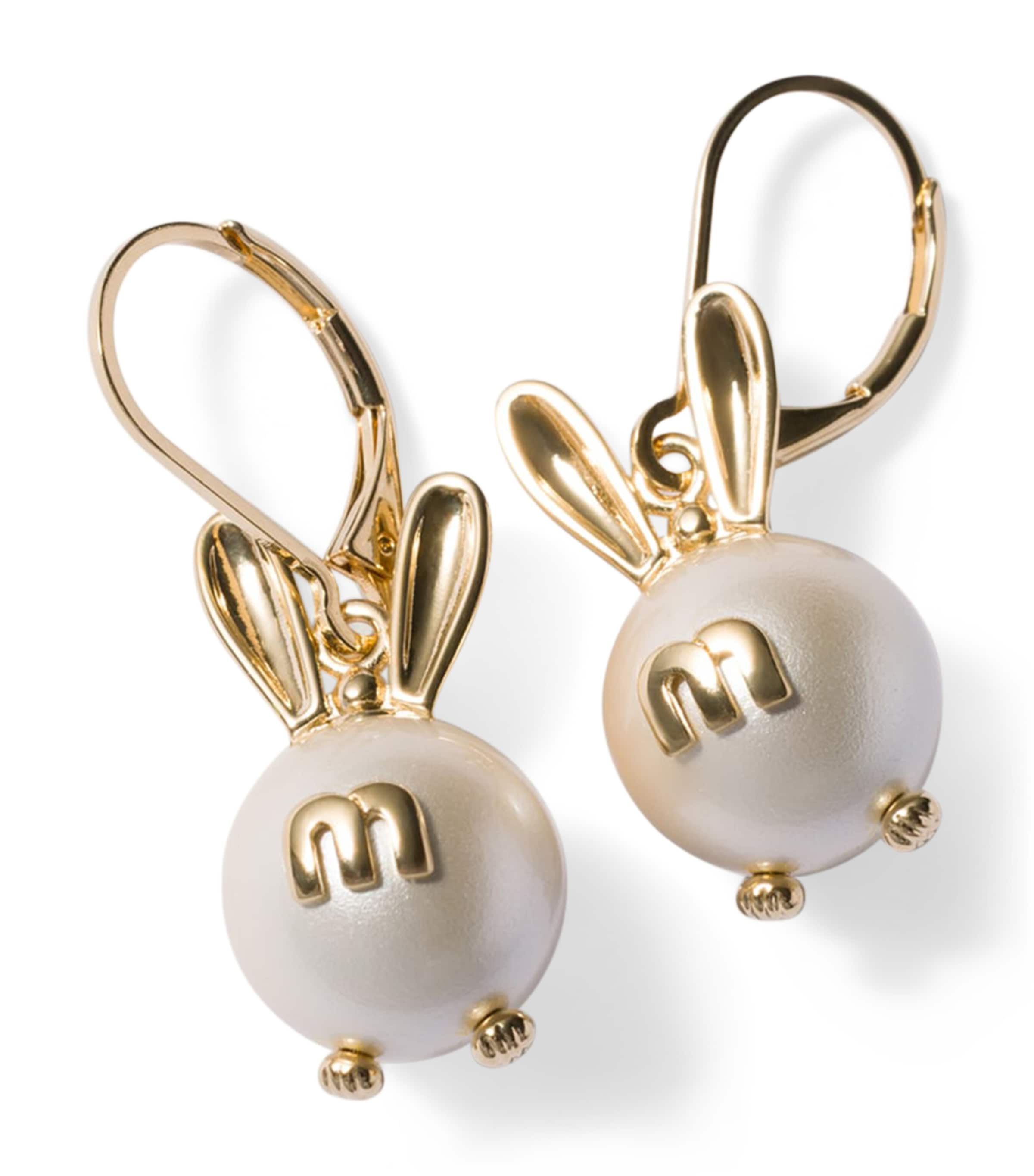 Miu Miu Faux Pearl Drop Earrings Gold/silver