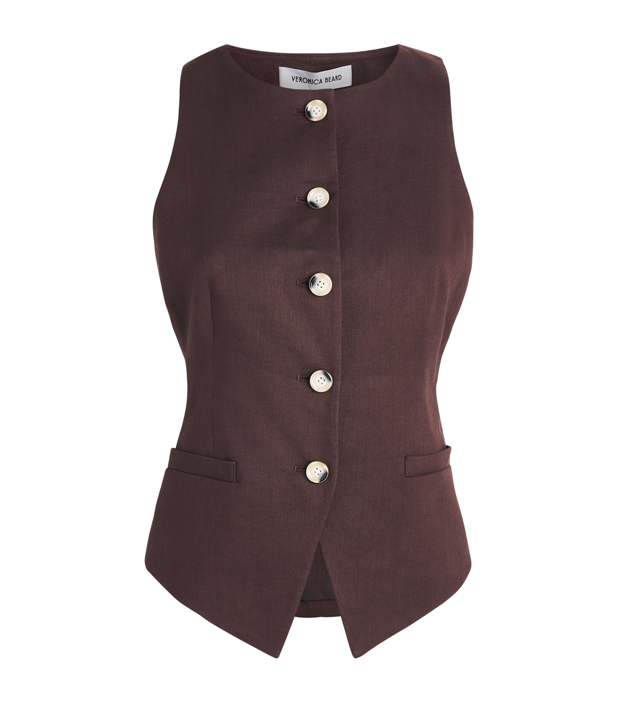 Veronica Beard Womens Linen-Blend Hartwell Waistcoat Dark Mocha