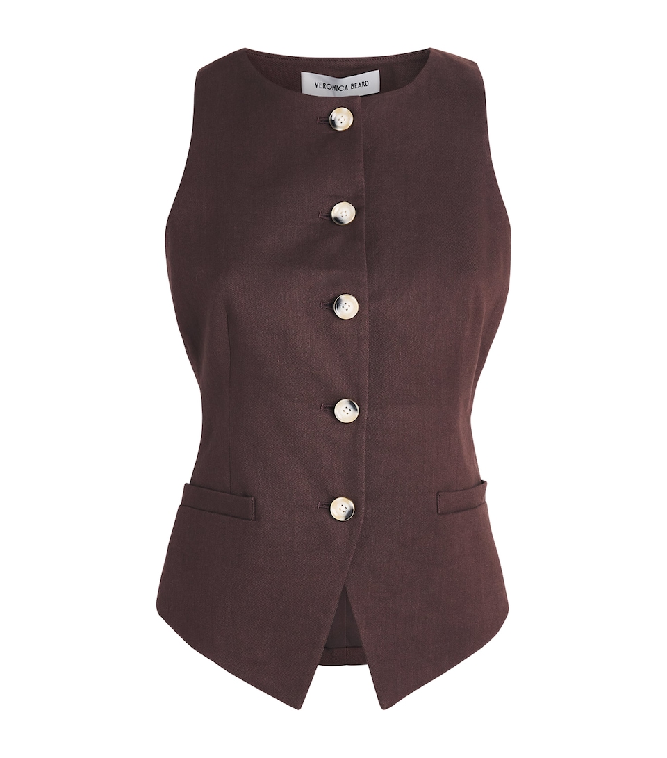 Veronica Beard Womens Linen-Blend Hartwell Waistcoat Dark Mocha