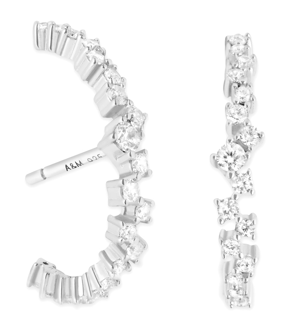 Rhodium-Plated Silver and Crystal Orbit Dome Stud Earrings