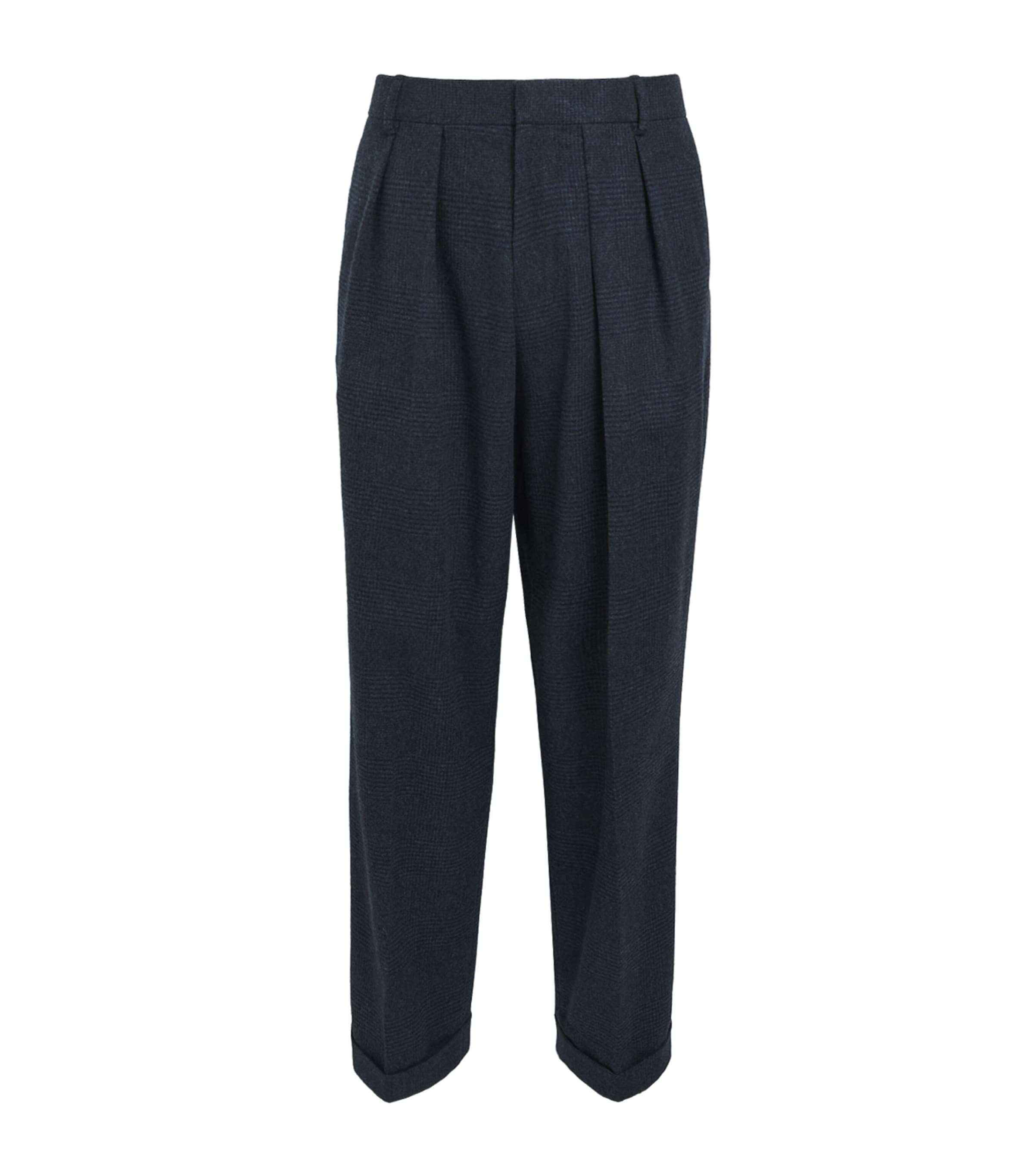 Johnstons Of Elgin Mens Wool-Cashmere Check Traquair Trousers Indigo Shadow