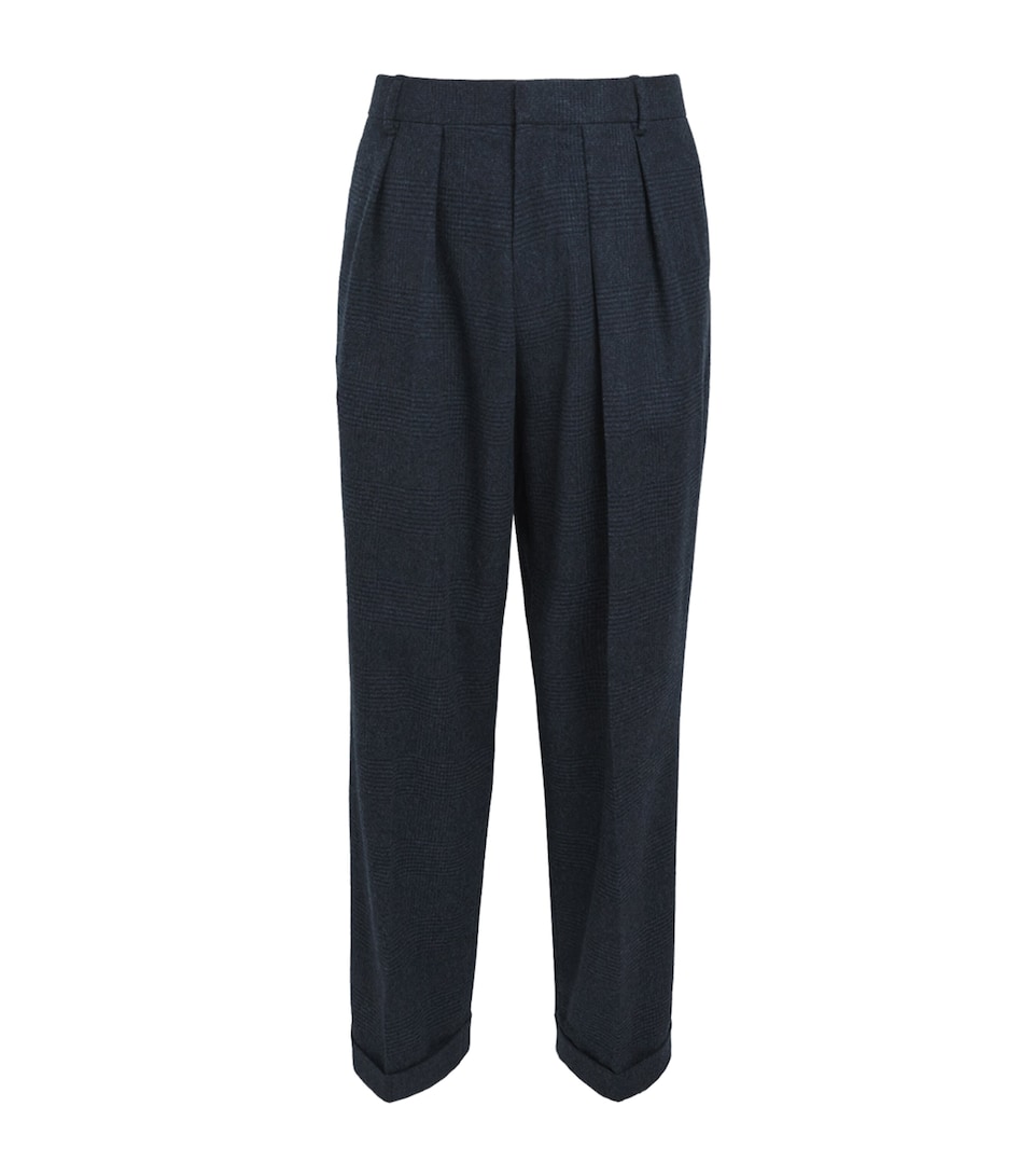 Johnstons Of Elgin Mens Wool-Cashmere Check Traquair Trousers Indigo Shadow