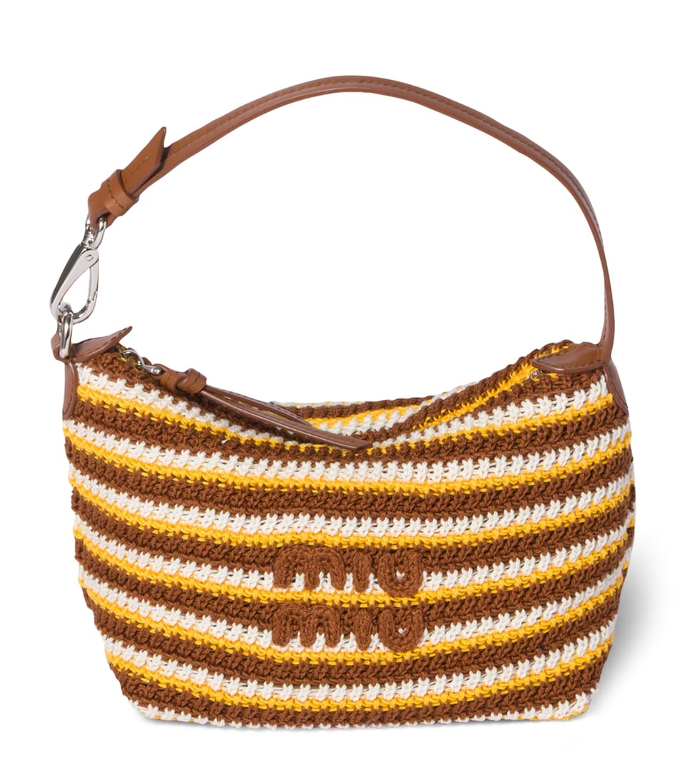 Miu Miu Crochet-Leather Logo Pouch Brown