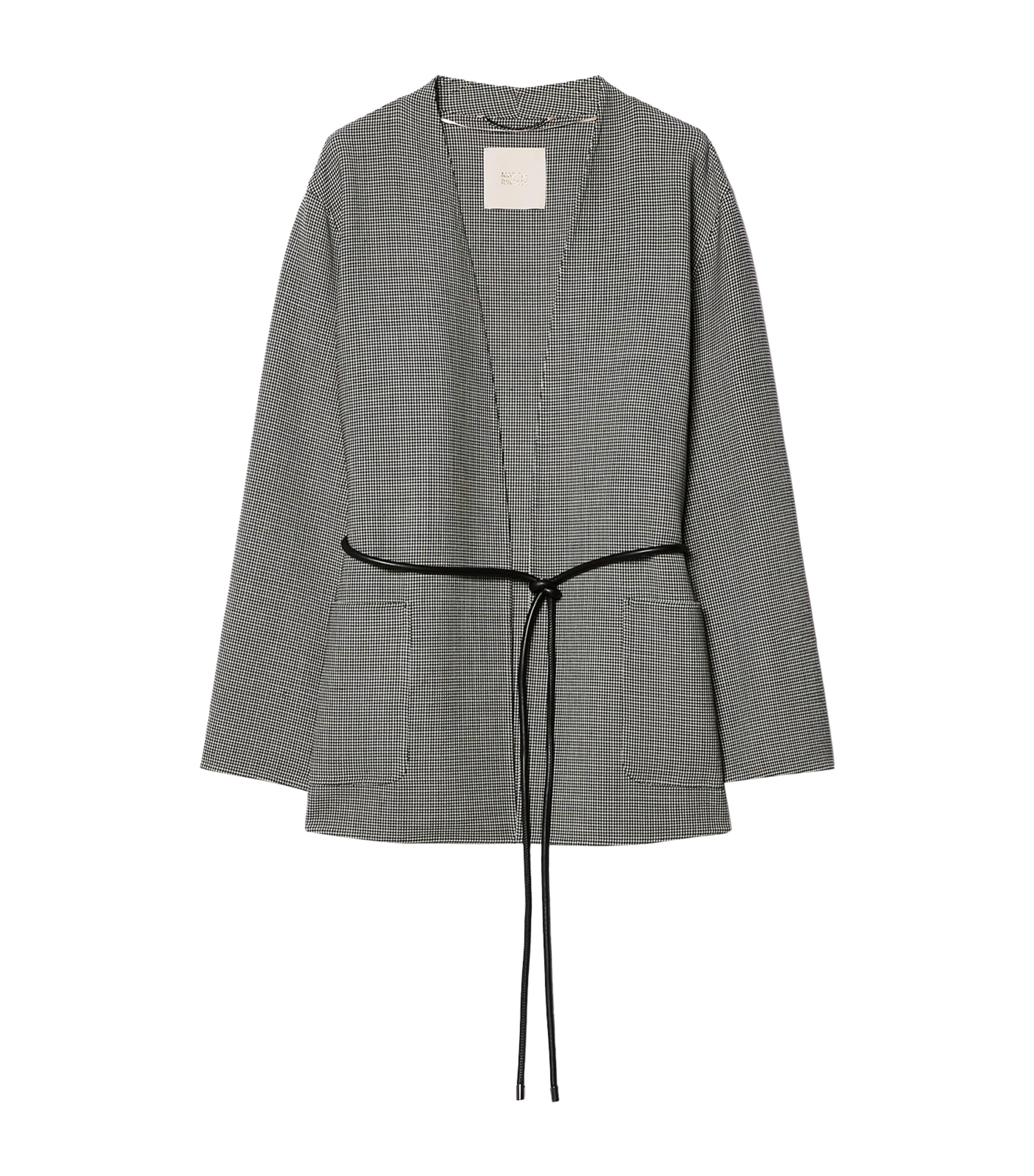 Marina Rinaldi Womens Virgin Wool Houndstooth Coat White Black
