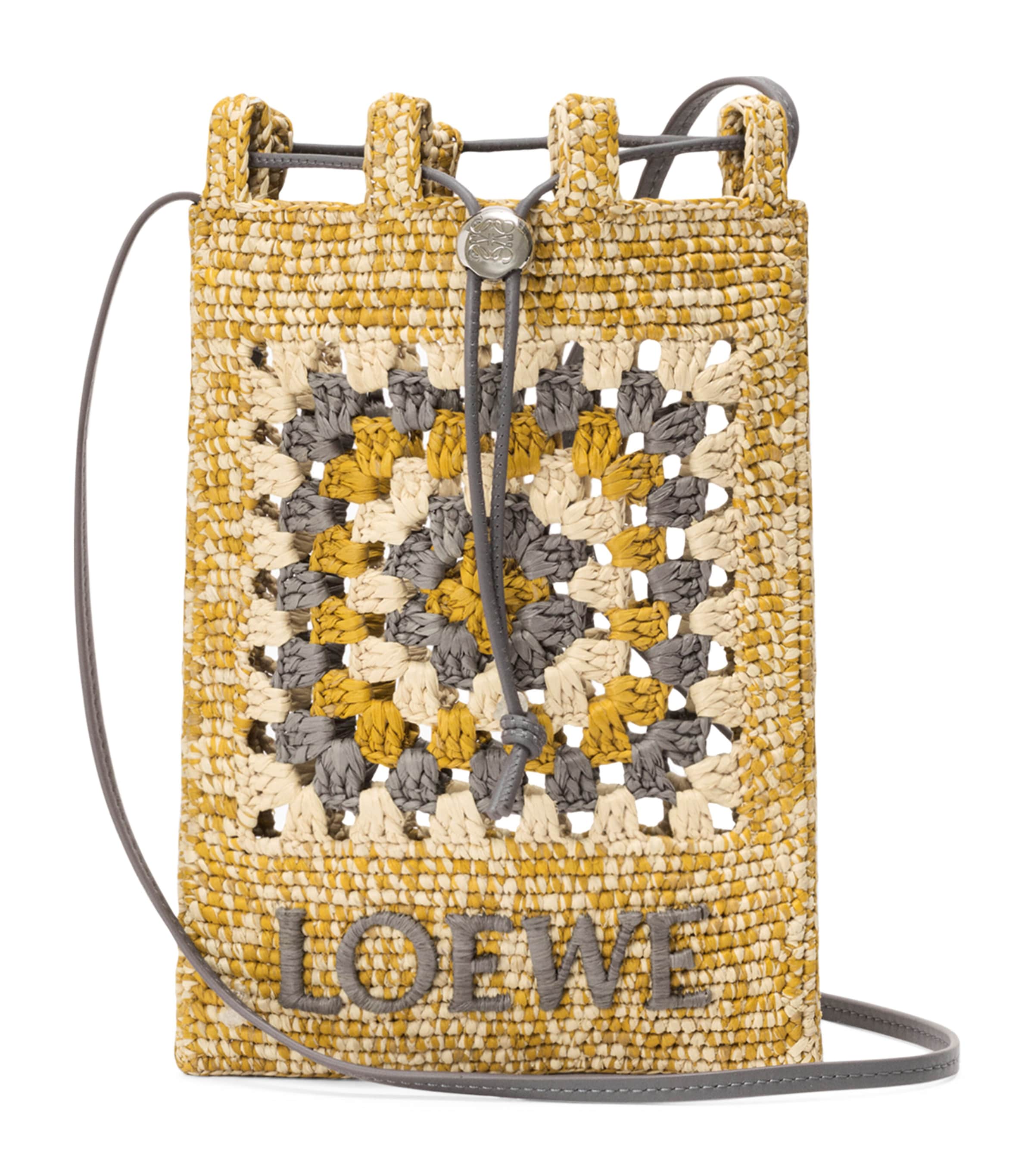 LOEWE x Paula's Ibiza Crochet Logo Bag Pearl Grey/mustard