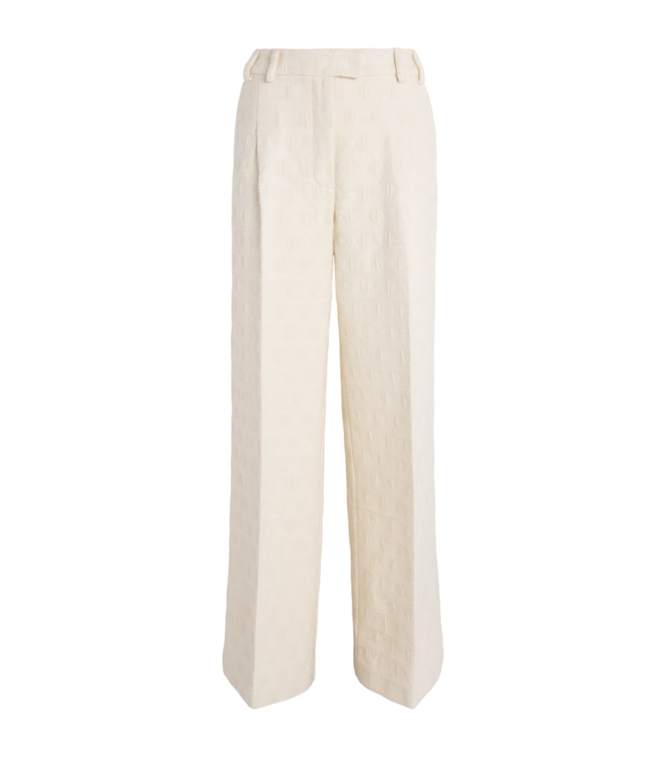 La Doublej Womens Jacquard Wide-Leg Trousers Cream