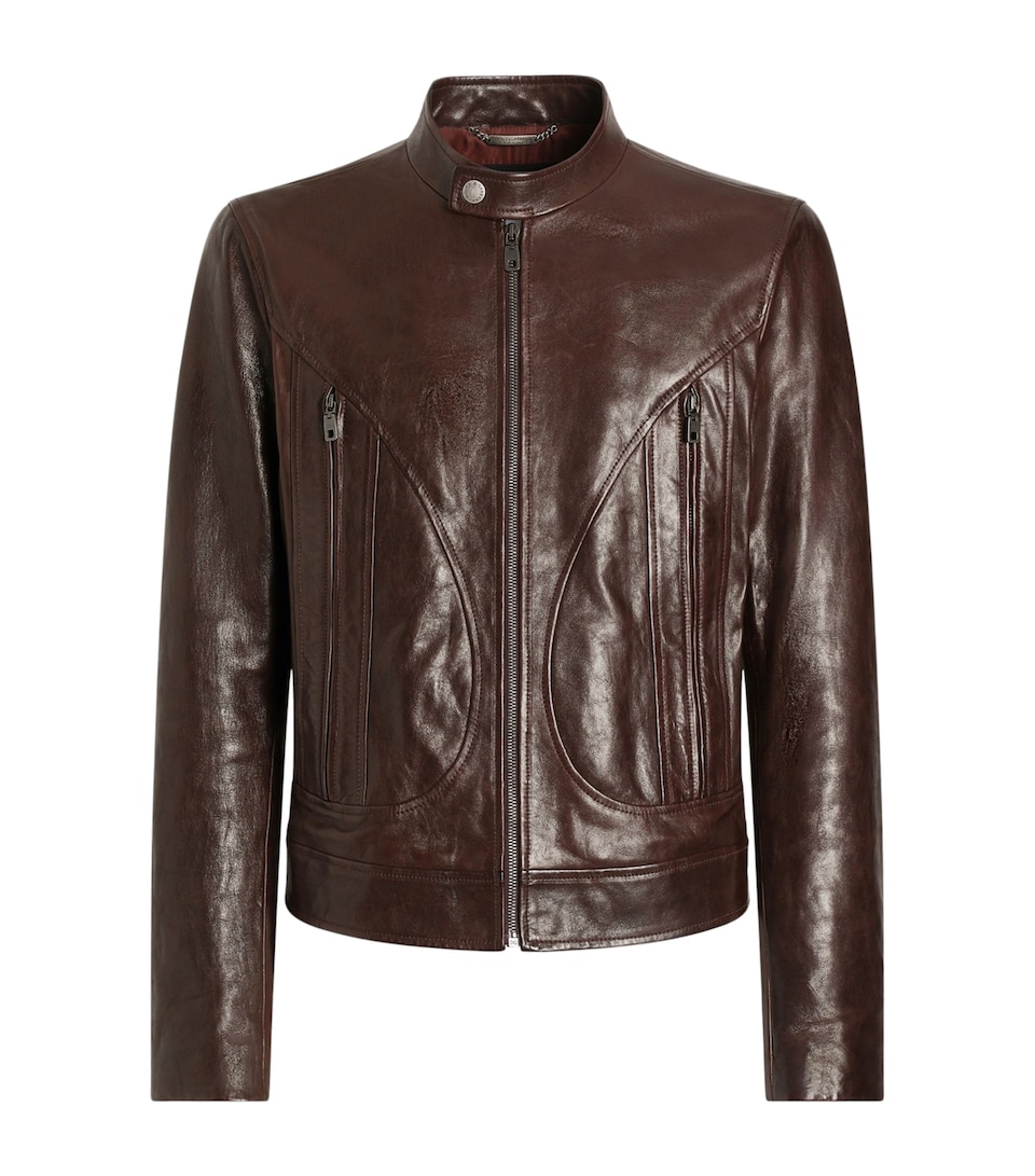 Dolce&Gabbana Mens Leather Moto Jacket Indigo