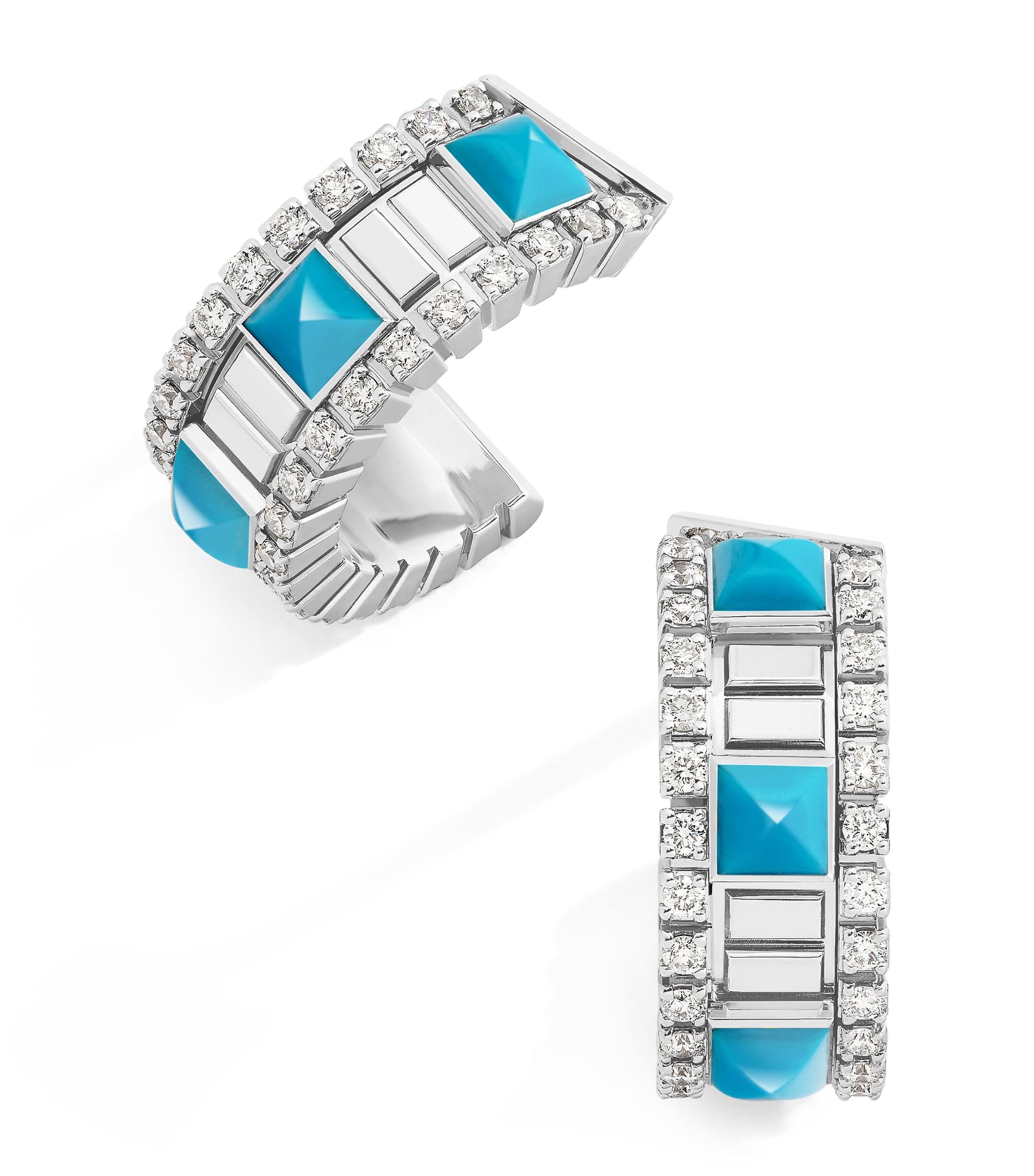 Mini White Gold, Diamond and Turquoise Life Hoop Earrings