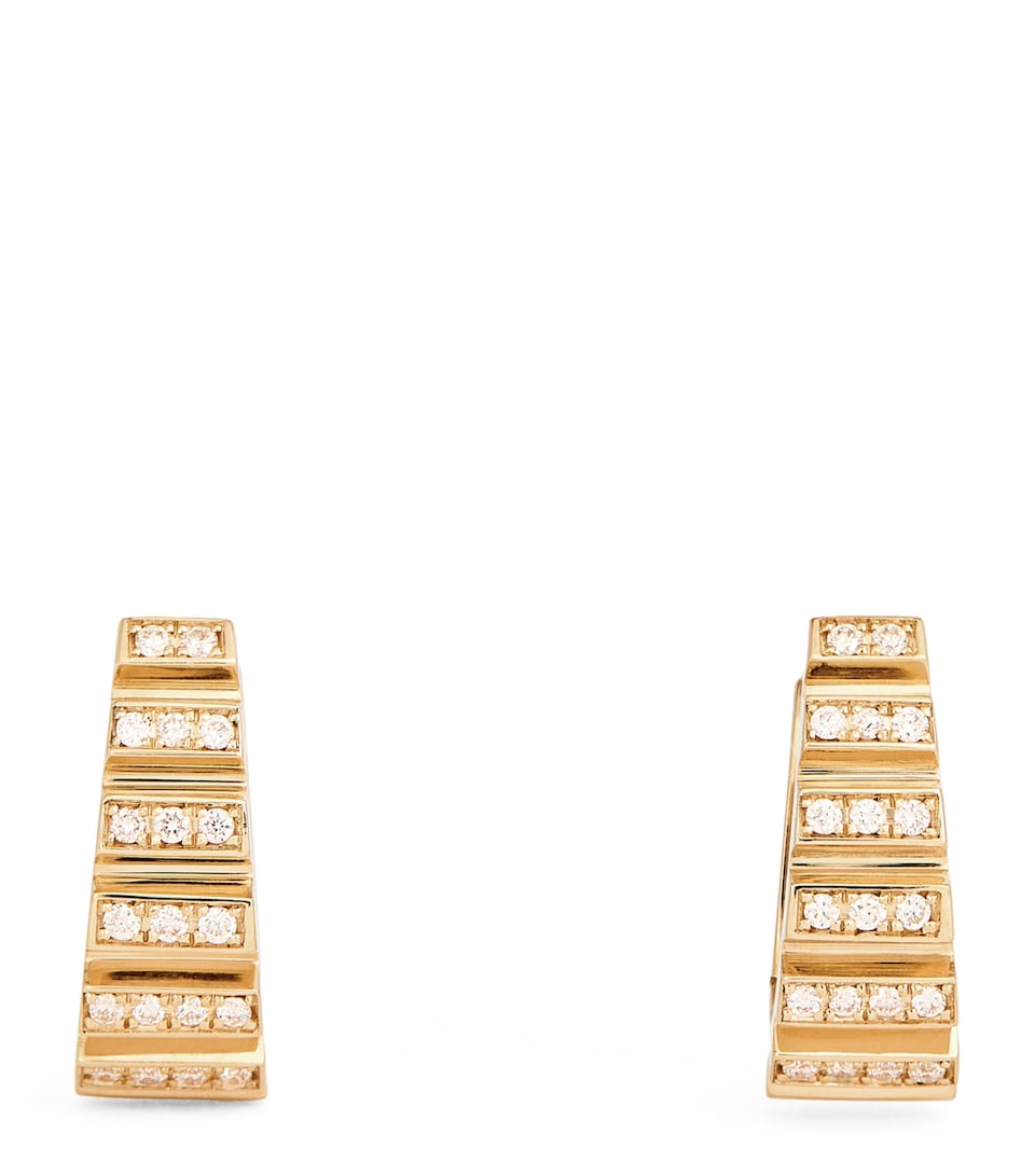 Small Yellow Gold and Diamond Escalier Hoop Earrings