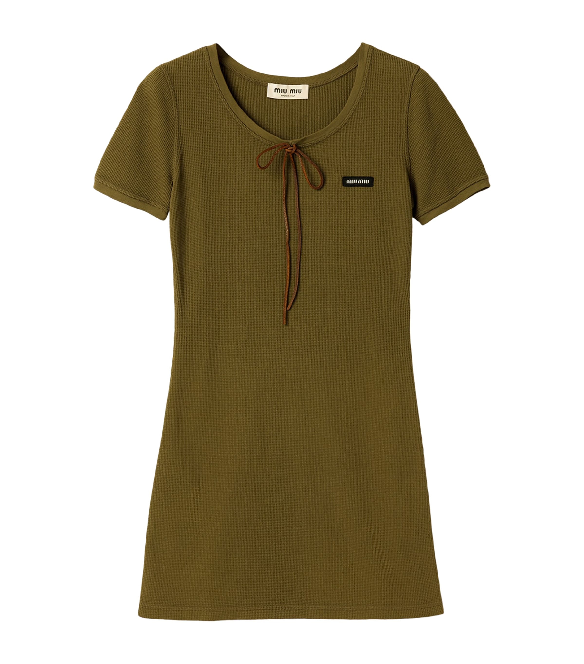 Miu Miu Womens Cotton Tie-Detail Mini Dress Green