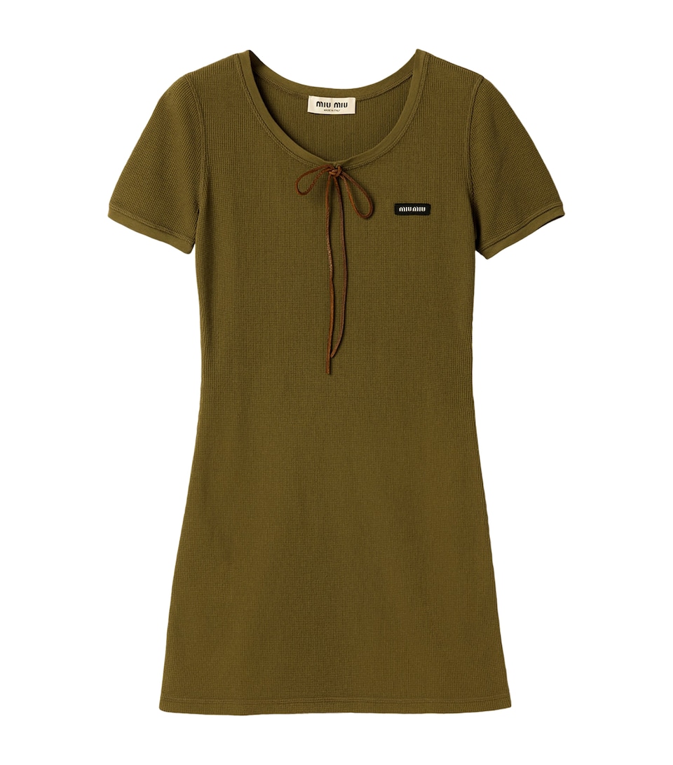 Miu Miu Womens Cotton Tie-Detail Mini Dress Green