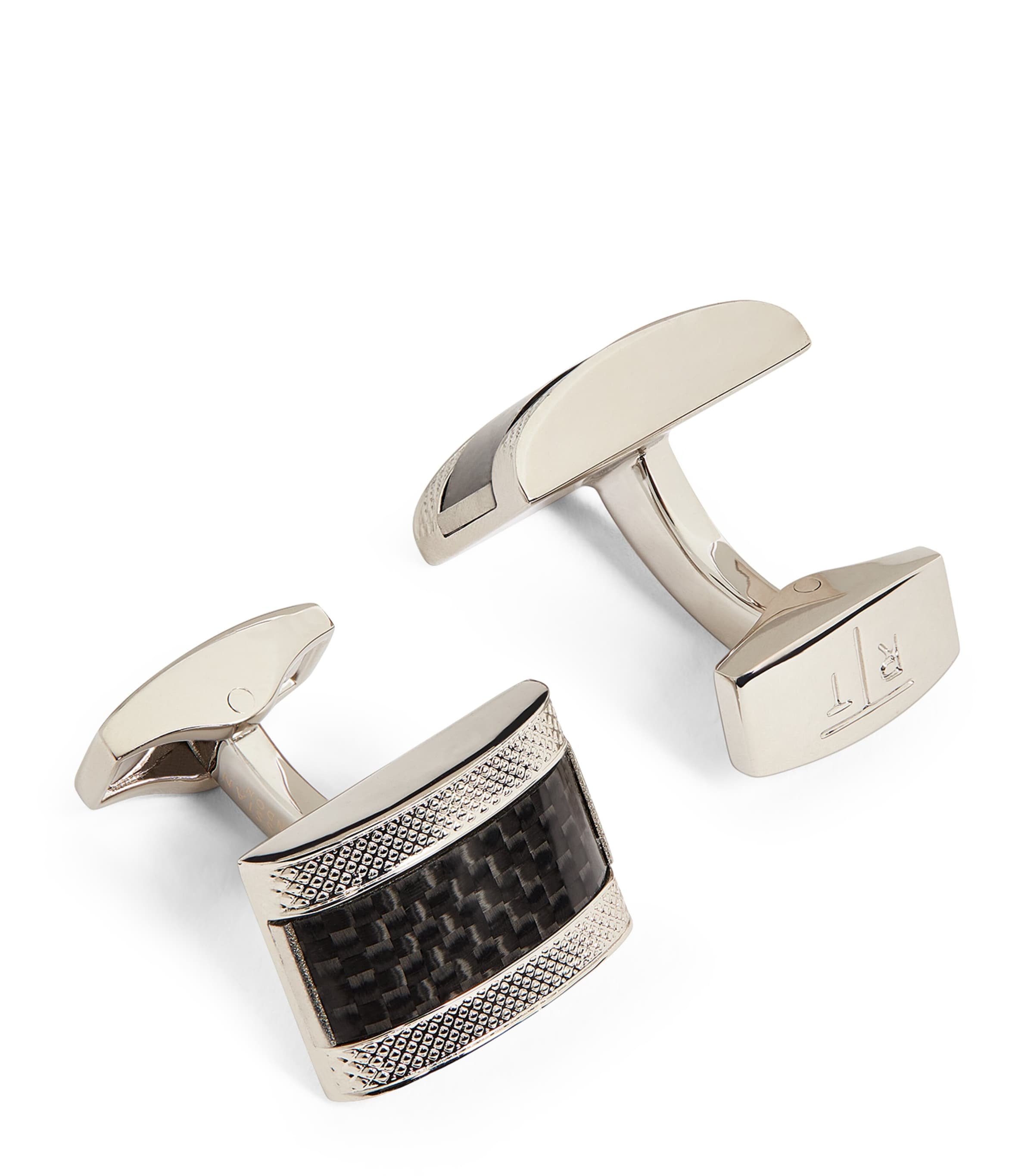 Tateossian Carbon Fibre D-Shape Cufflinks Black