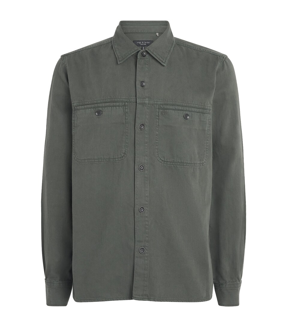 Rag & Bone Mens Workwear Denim Shirt Drkgrn
