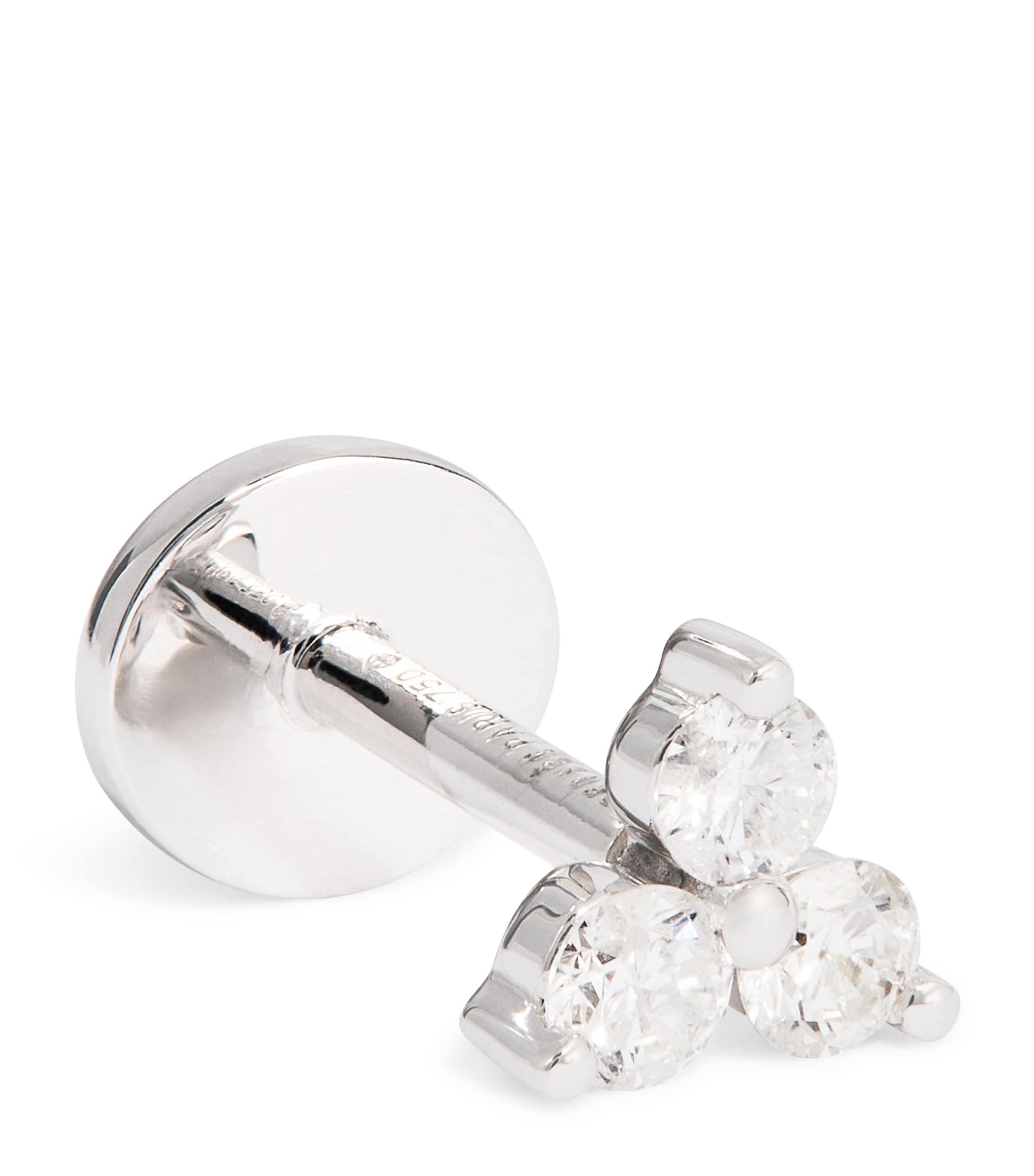 White Gold and Diamond Triangle Single Earring