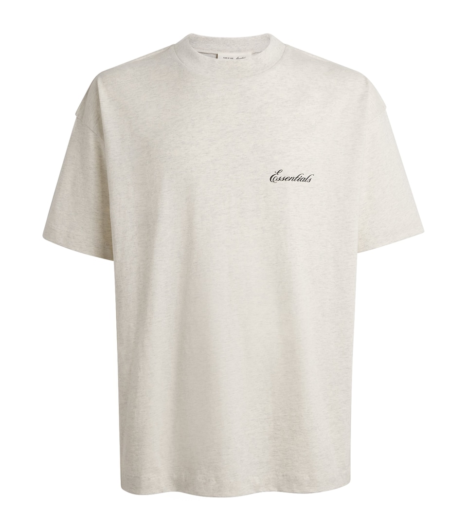 FEAR OF GOD ESSENTIALS Mens Logo Script T-Shirt Oatmeal Heather/lght