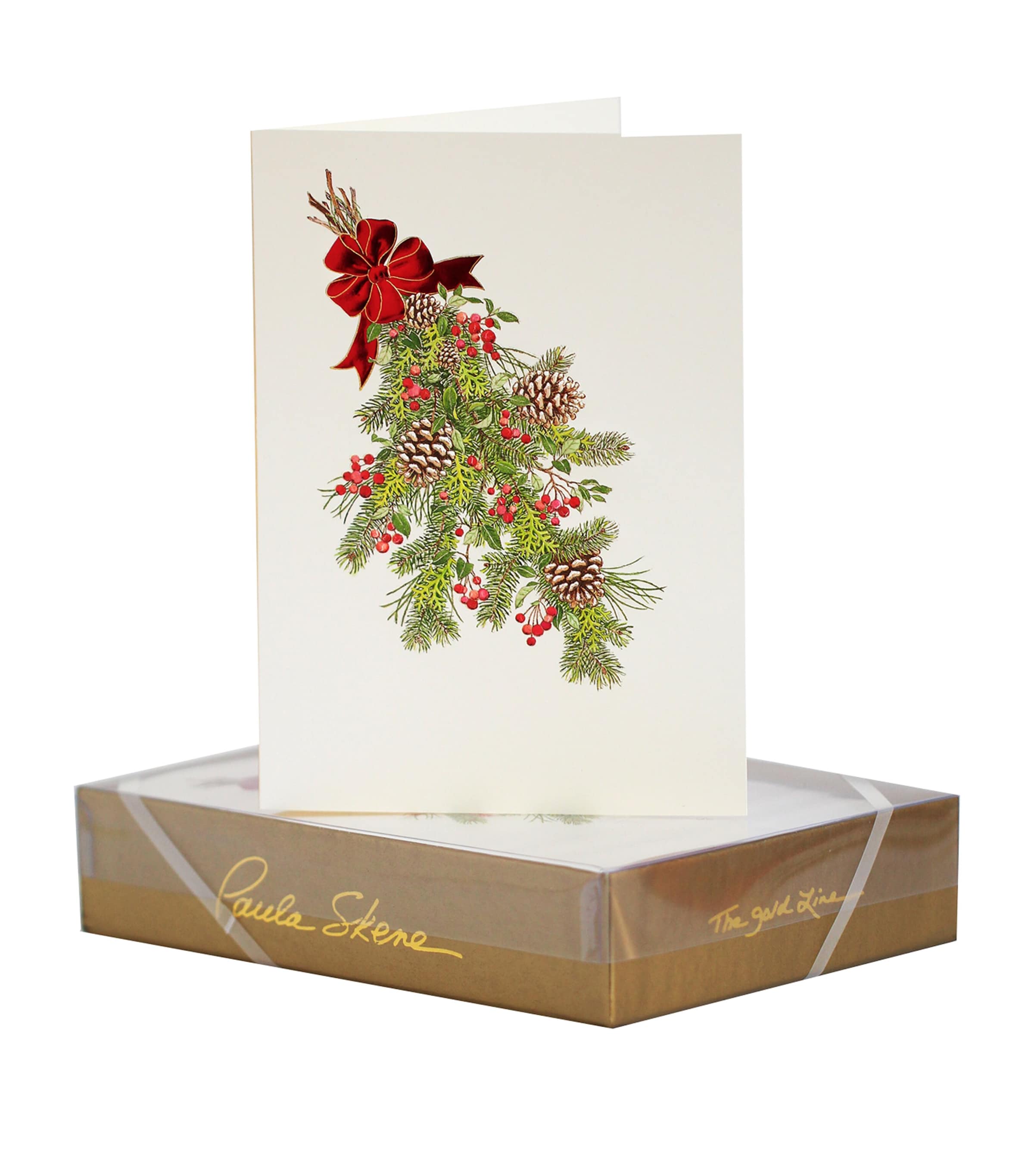 Paula Skene Pinecone Bough Box Set (8 Cards and Envelopes) Ecru