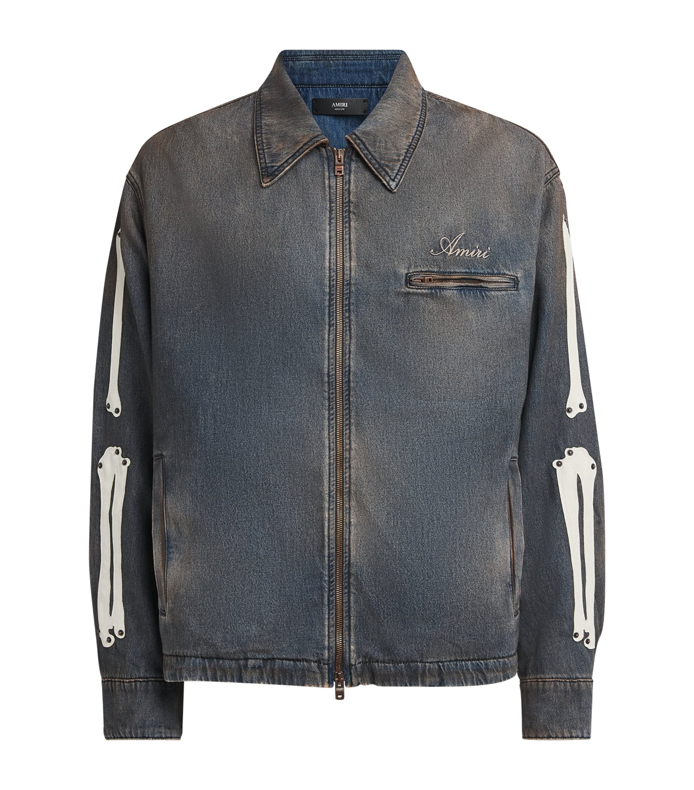 AMIRI Mens Lea Bones Denim Jacket Dark Dust
