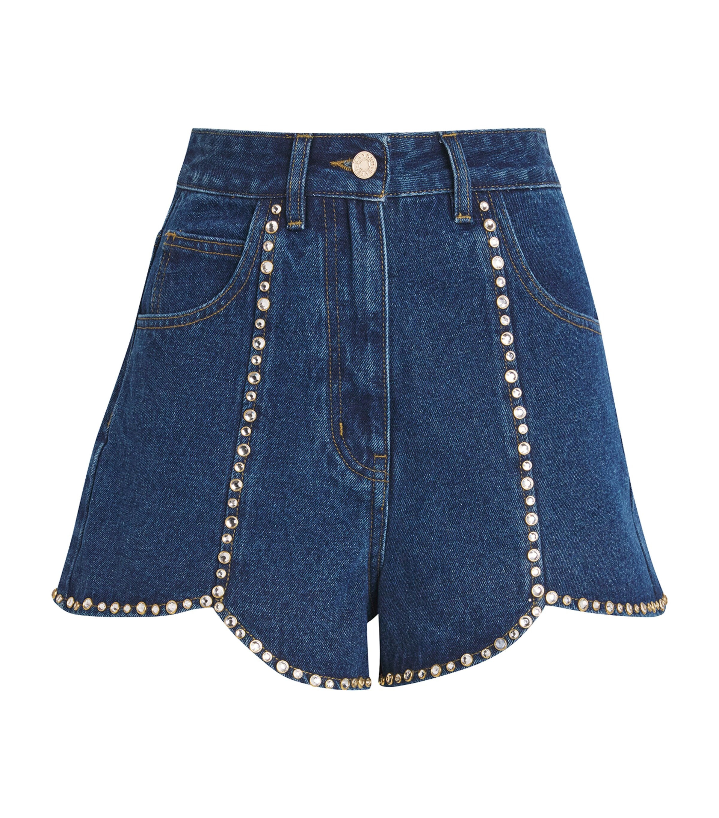 Denim Rhinestone-Embellished Shorts