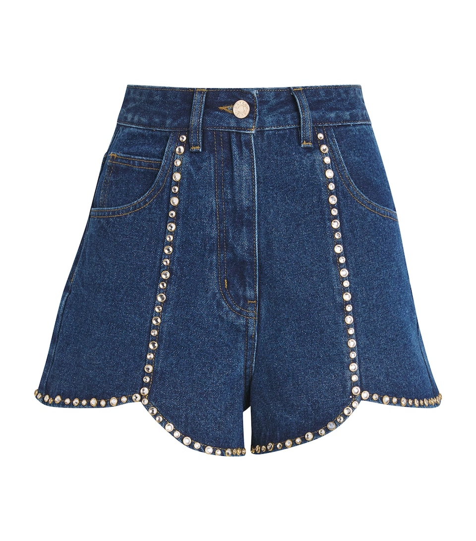 Denim Rhinestone-Embellished Shorts
