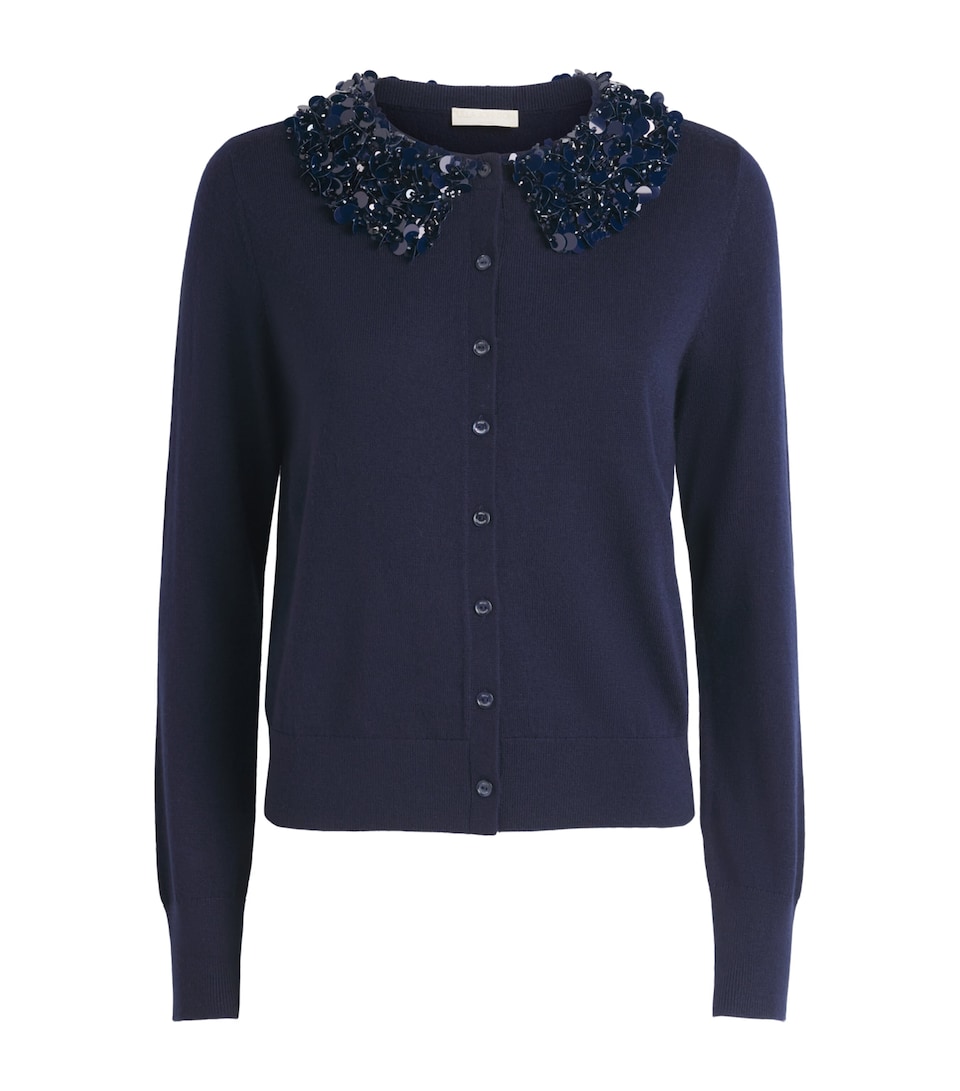 Ulla Johnson Womens Merino Wool Embellished Anna Cardigan Midnight