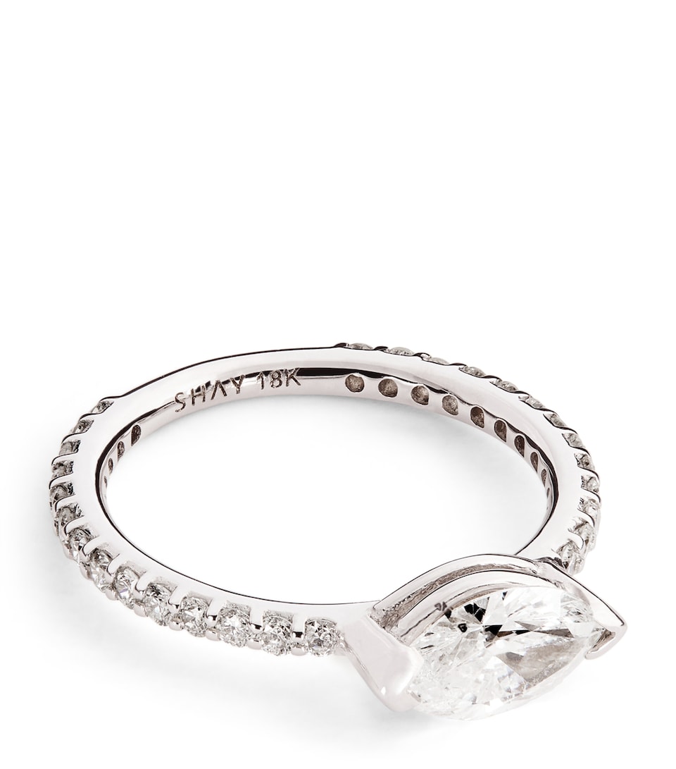 White Gold and Diamond Solitaire Marquise Pinky Ring