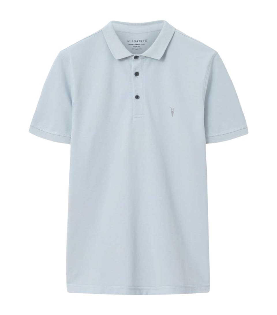 AllSaints Mens Organic Cotton Reform Polo Shirt Misty Blue