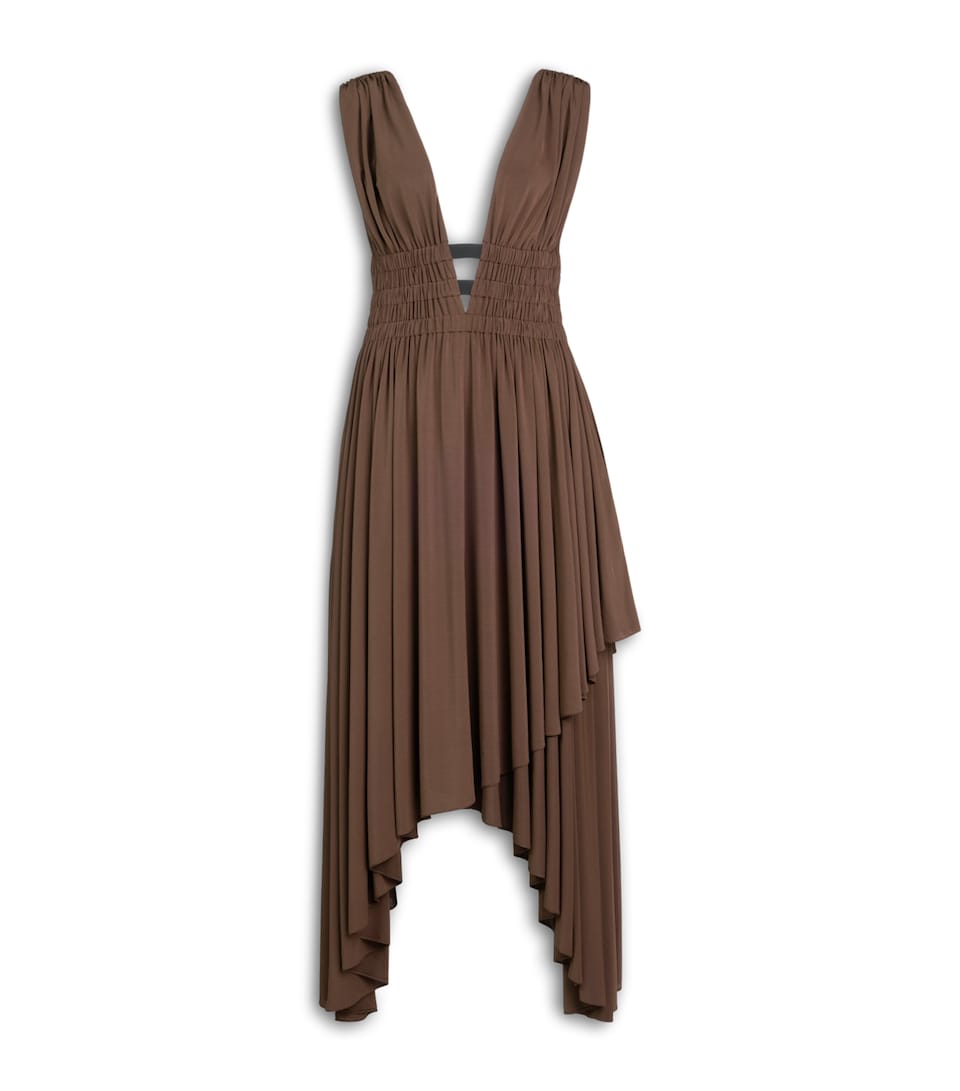 Alaïa Womens High-Low Midi Dress Chocolat