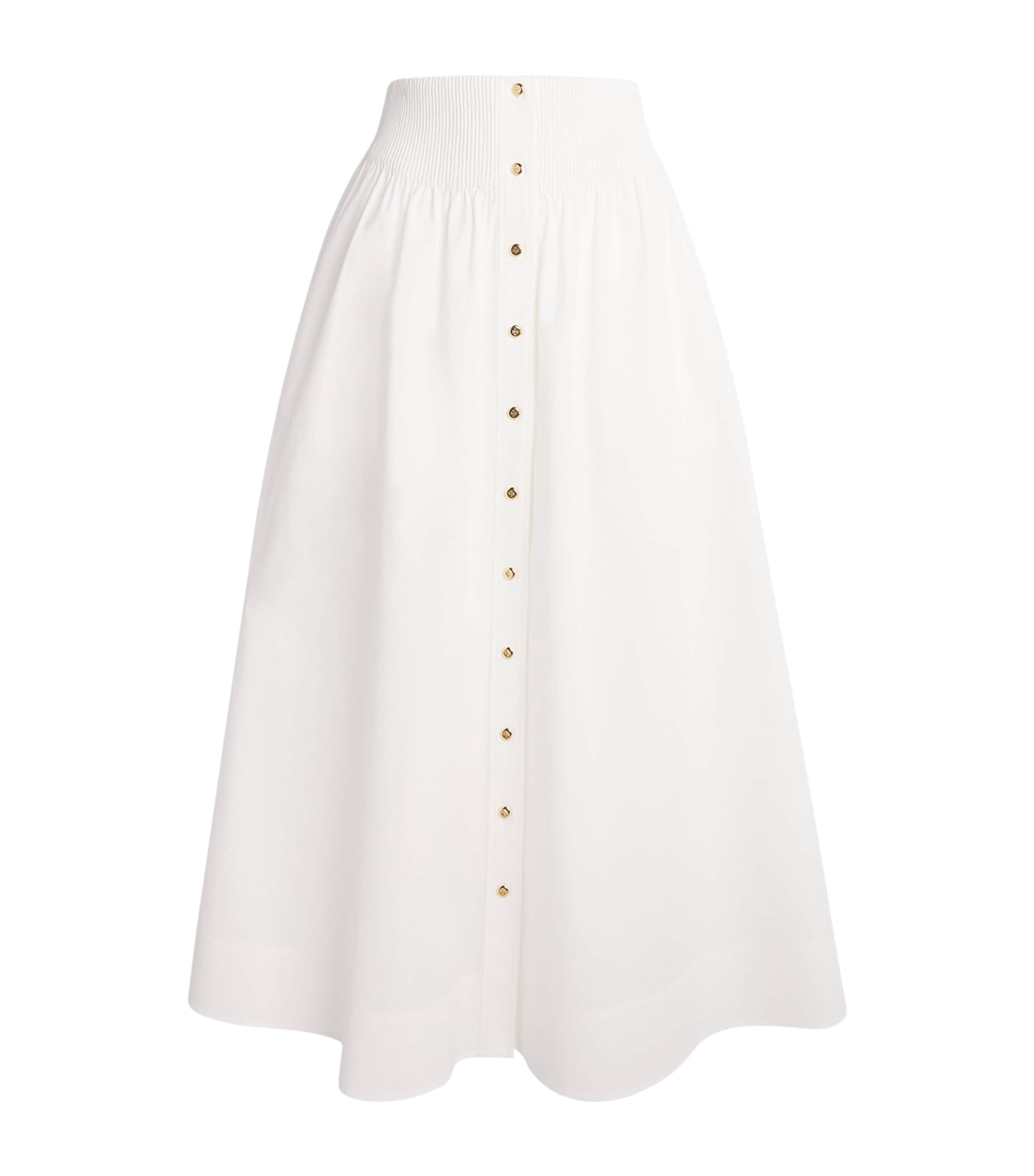 Tory Burch Womens Poplin Buttoned Midi Skirt White