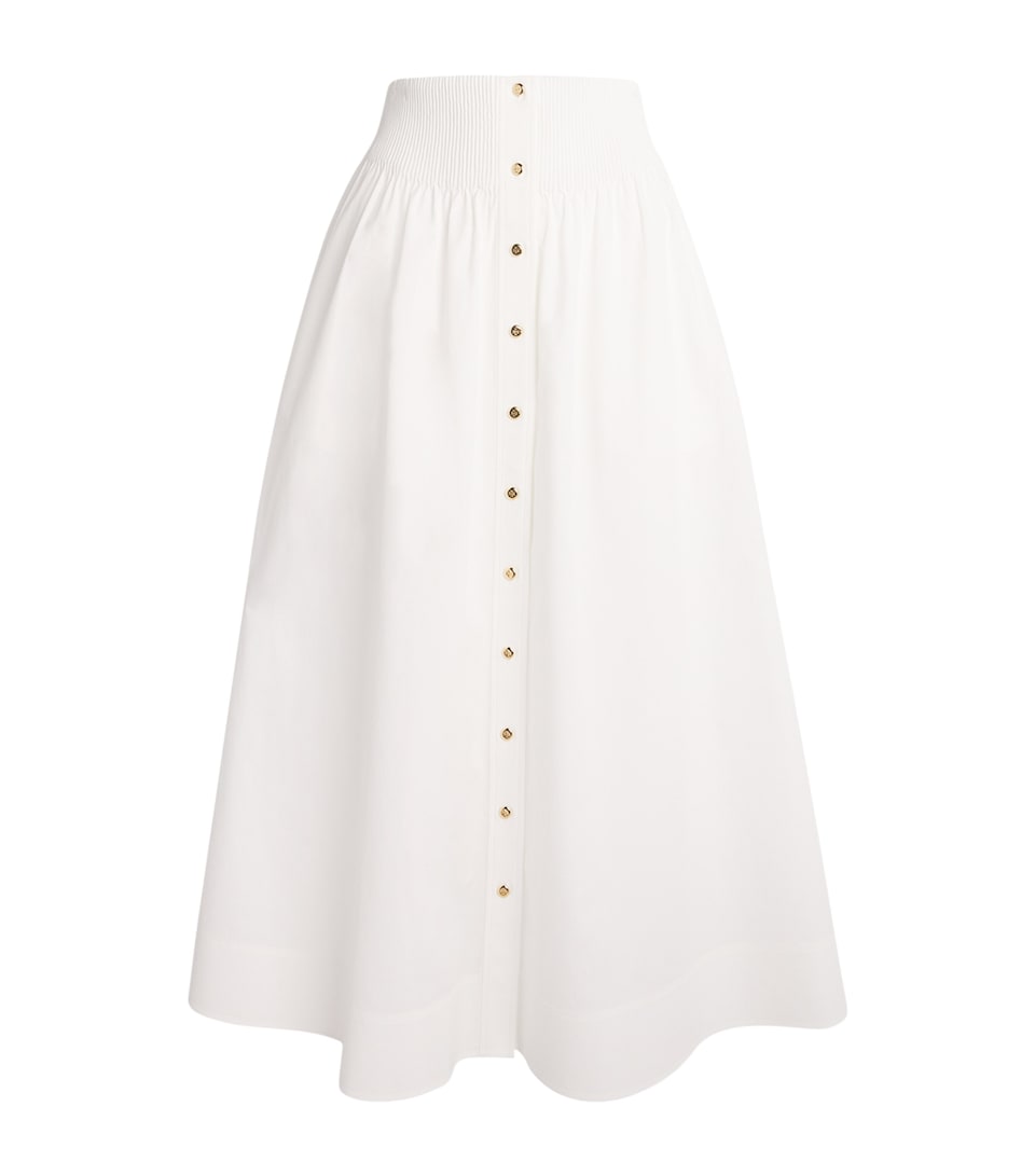 Tory Burch Womens Poplin Buttoned Midi Skirt White