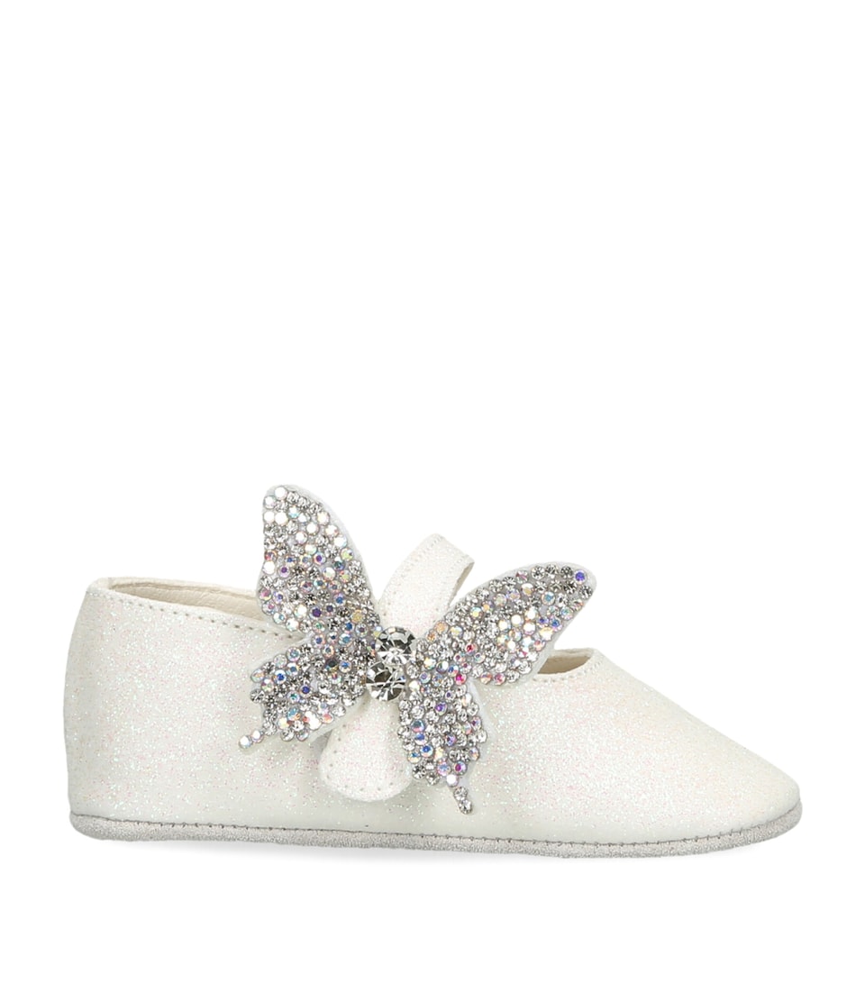 BabyWalker Crystal Butterfly Ballet Flats White