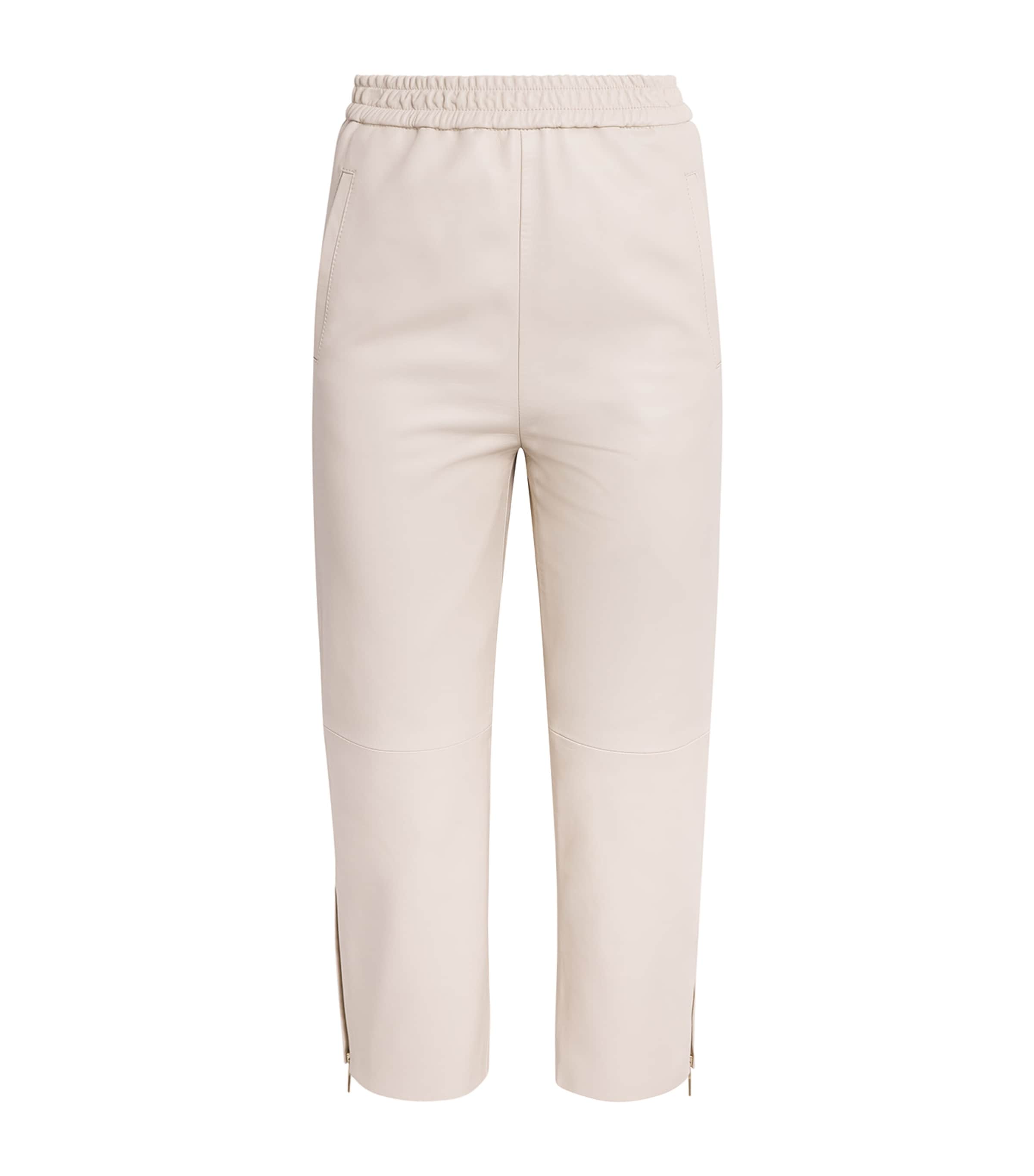 Eleventy Womens Nappa Leather Straight Trousers Avorio