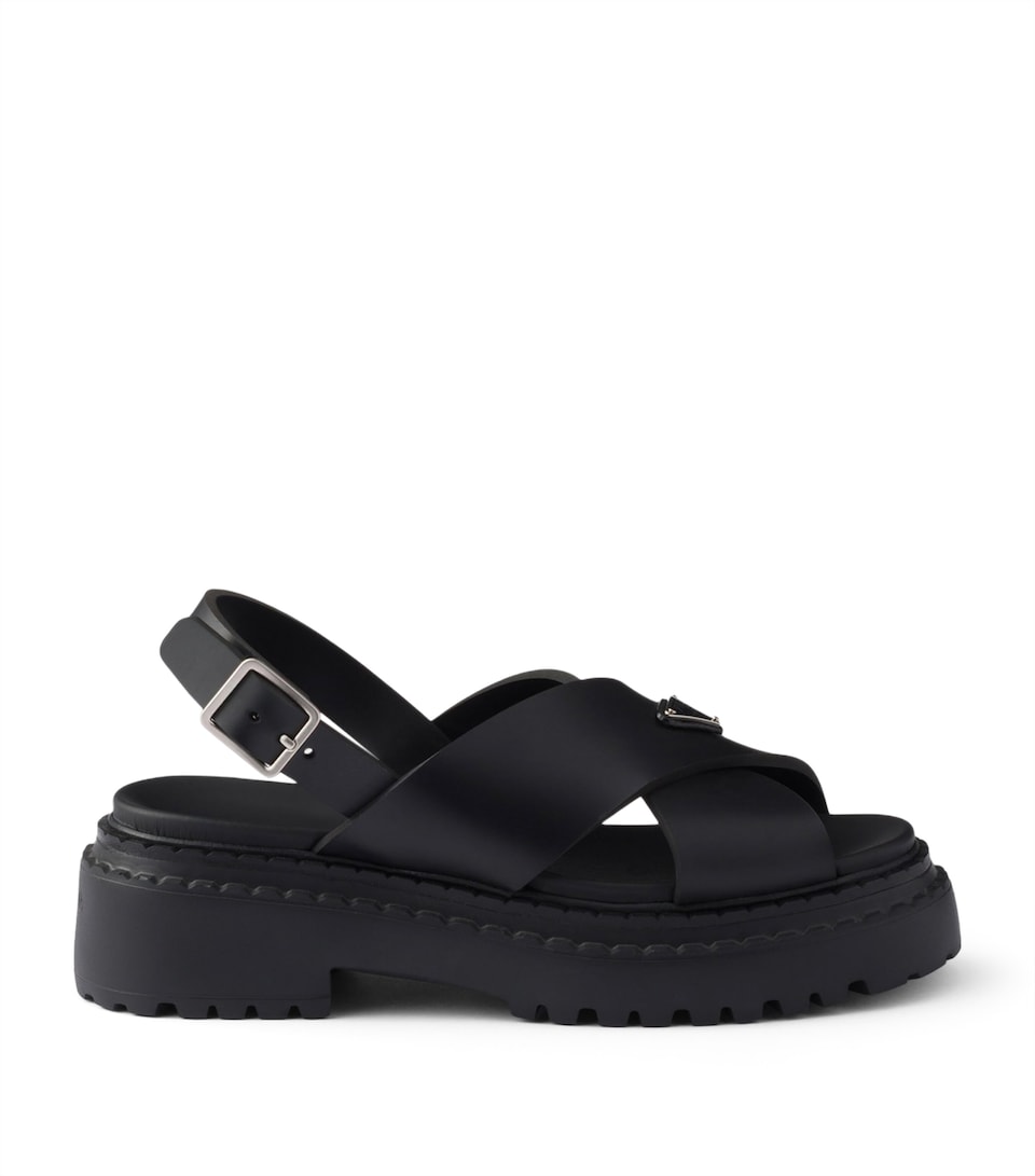 Leather Crossover Platform Sandals 55