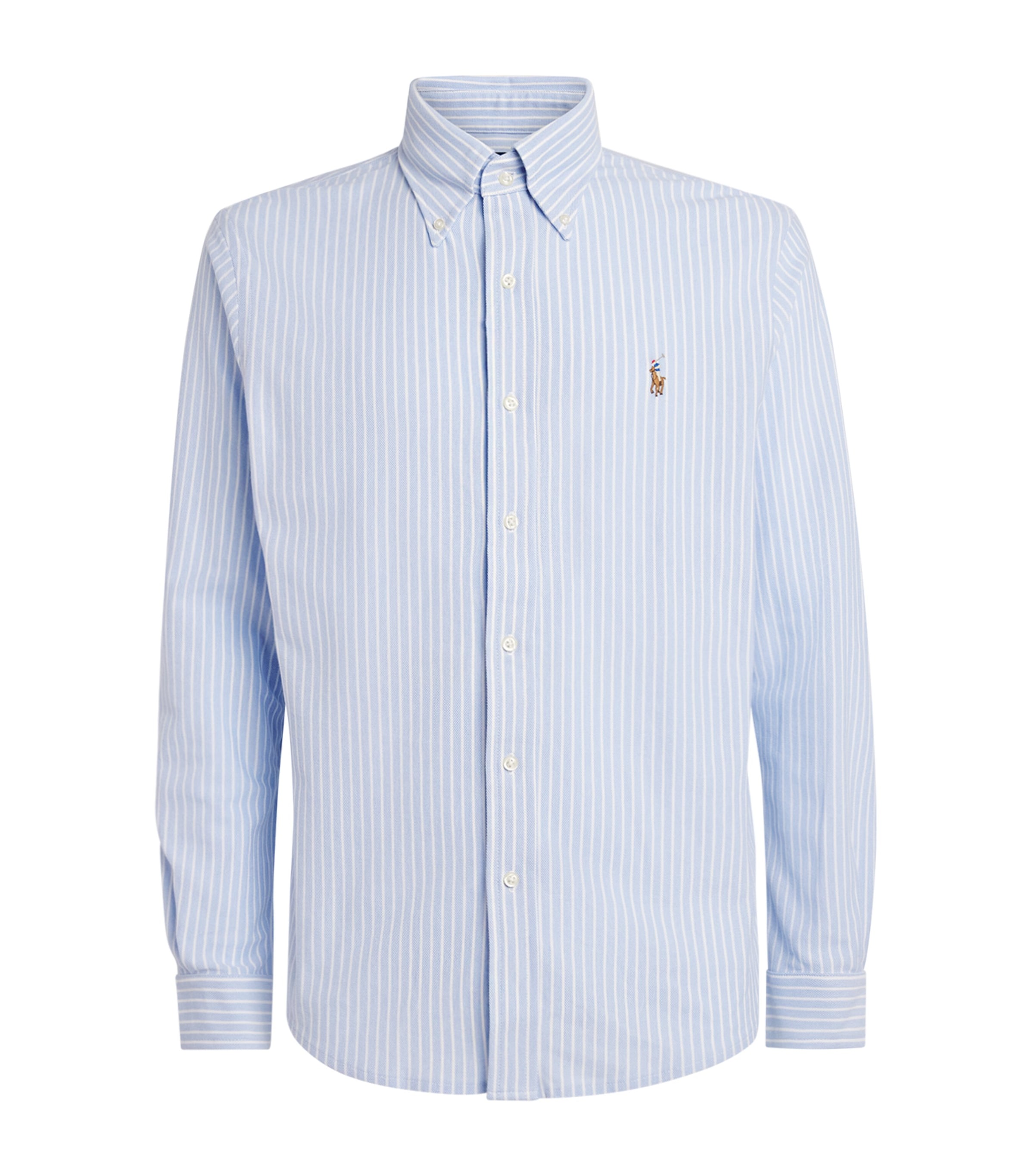 Polo Ralph Lauren Mens Cotton Mesh Stripe Oxford Shirt Dress Shirt Blue/wht