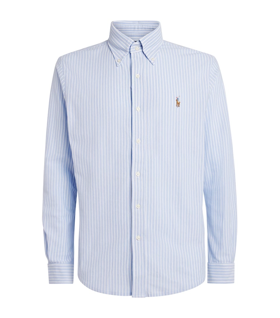 Polo Ralph Lauren Mens Cotton Mesh Stripe Oxford Shirt Dress Shirt Blue/wht