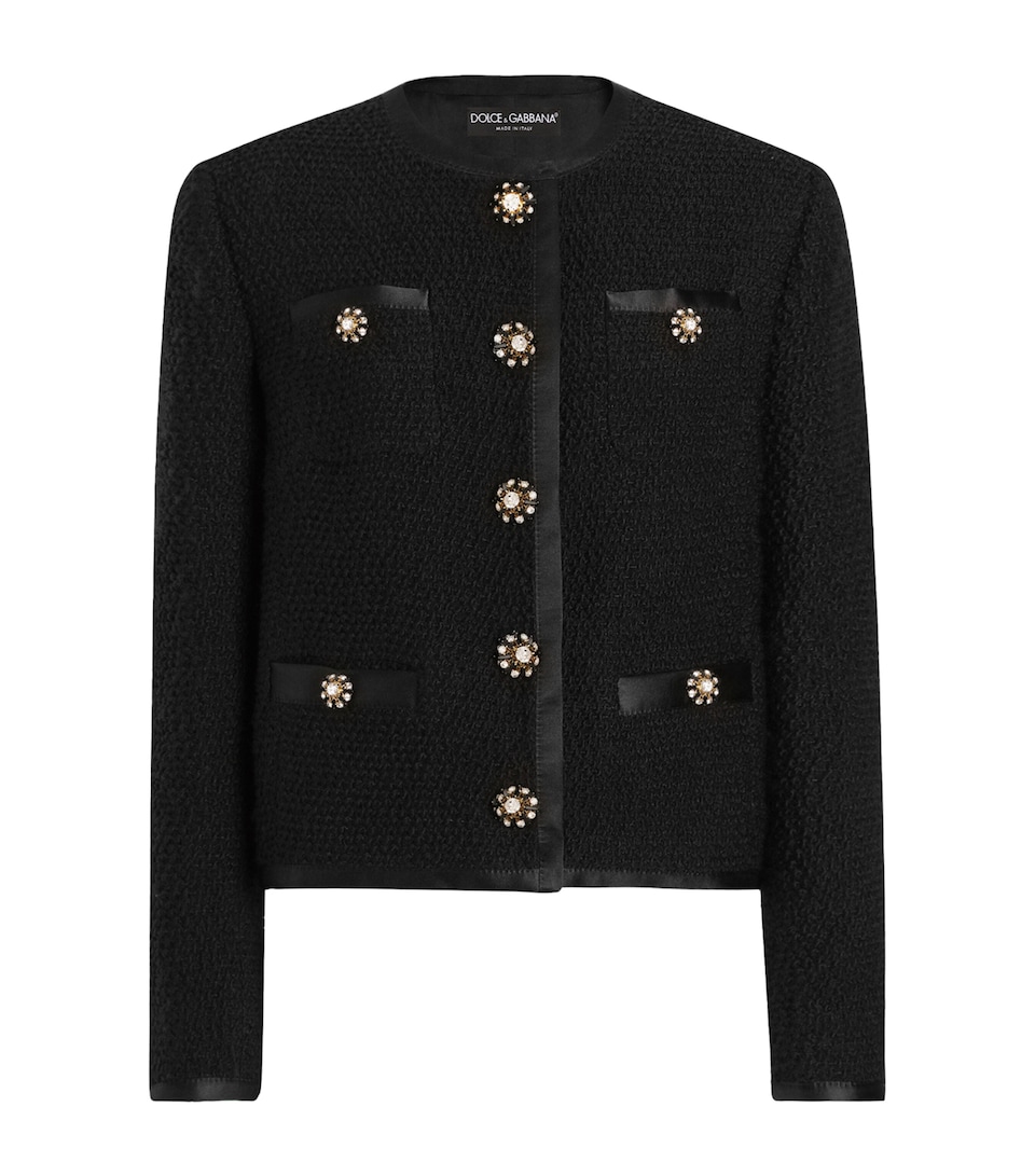 Dolce&Gabbana Womens Virgin Wool-Silk Embellished Jacket Black