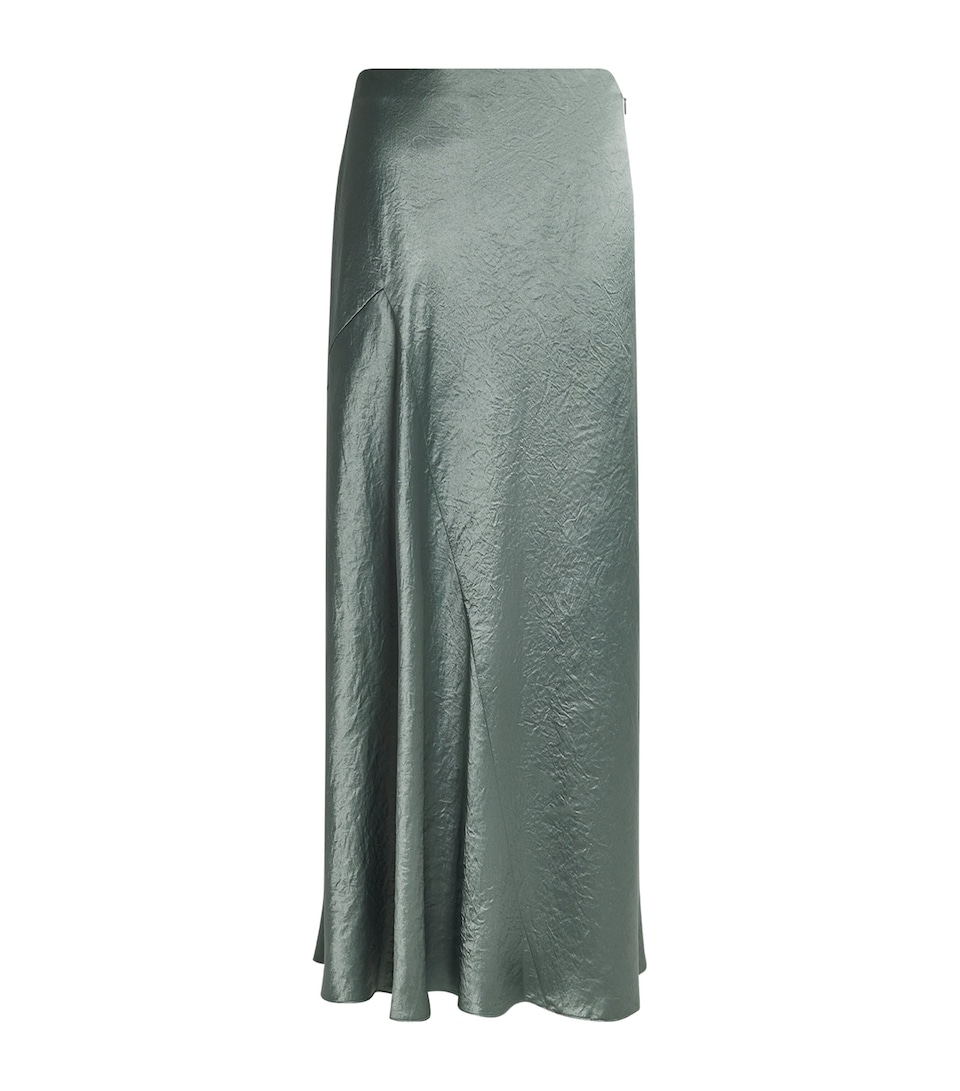 Satin Crinkled Bias-Cut Maxi Skirt