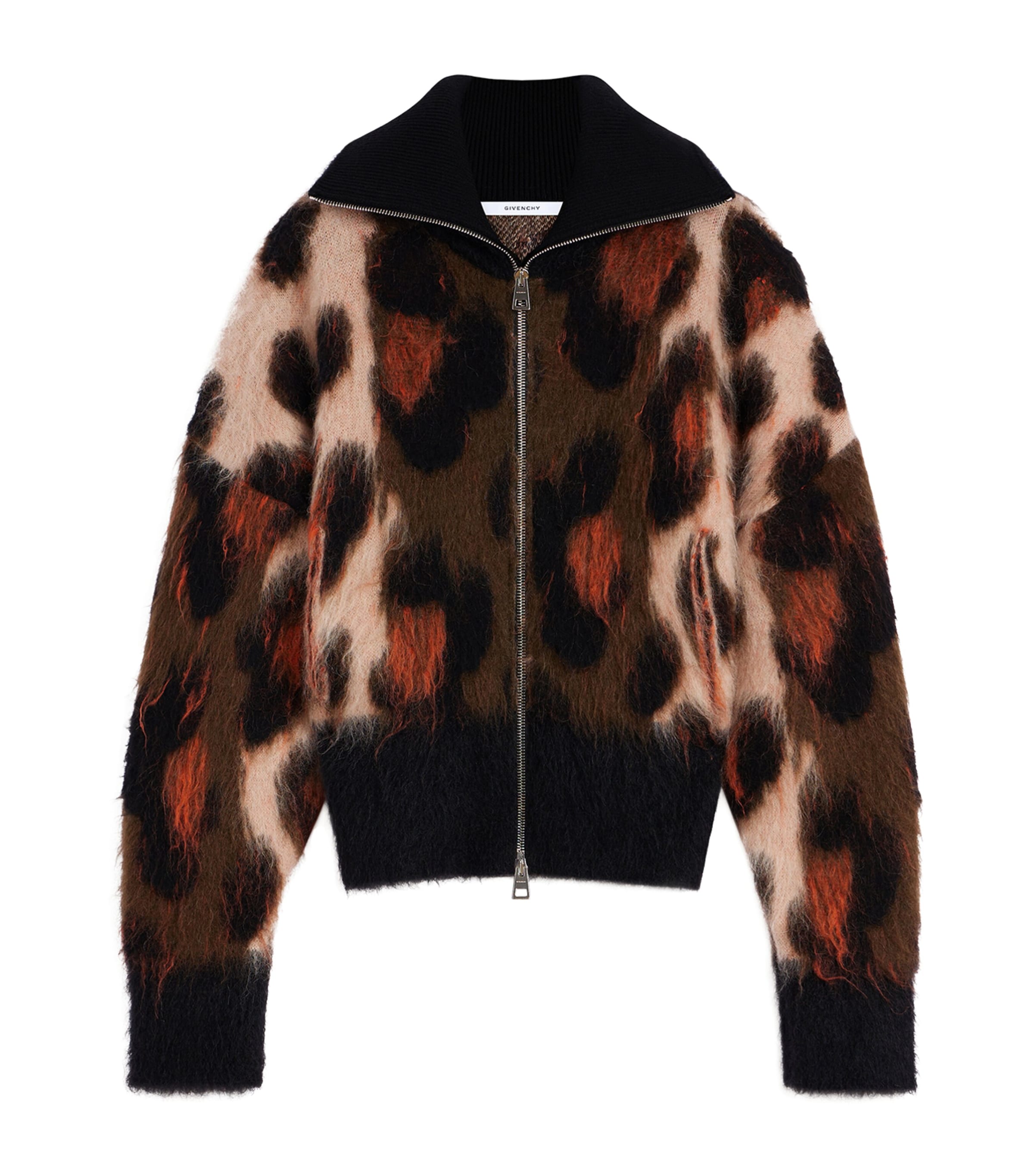 Givenchy Womens Wool-Blend Leopard Knit Bomber Jacket
